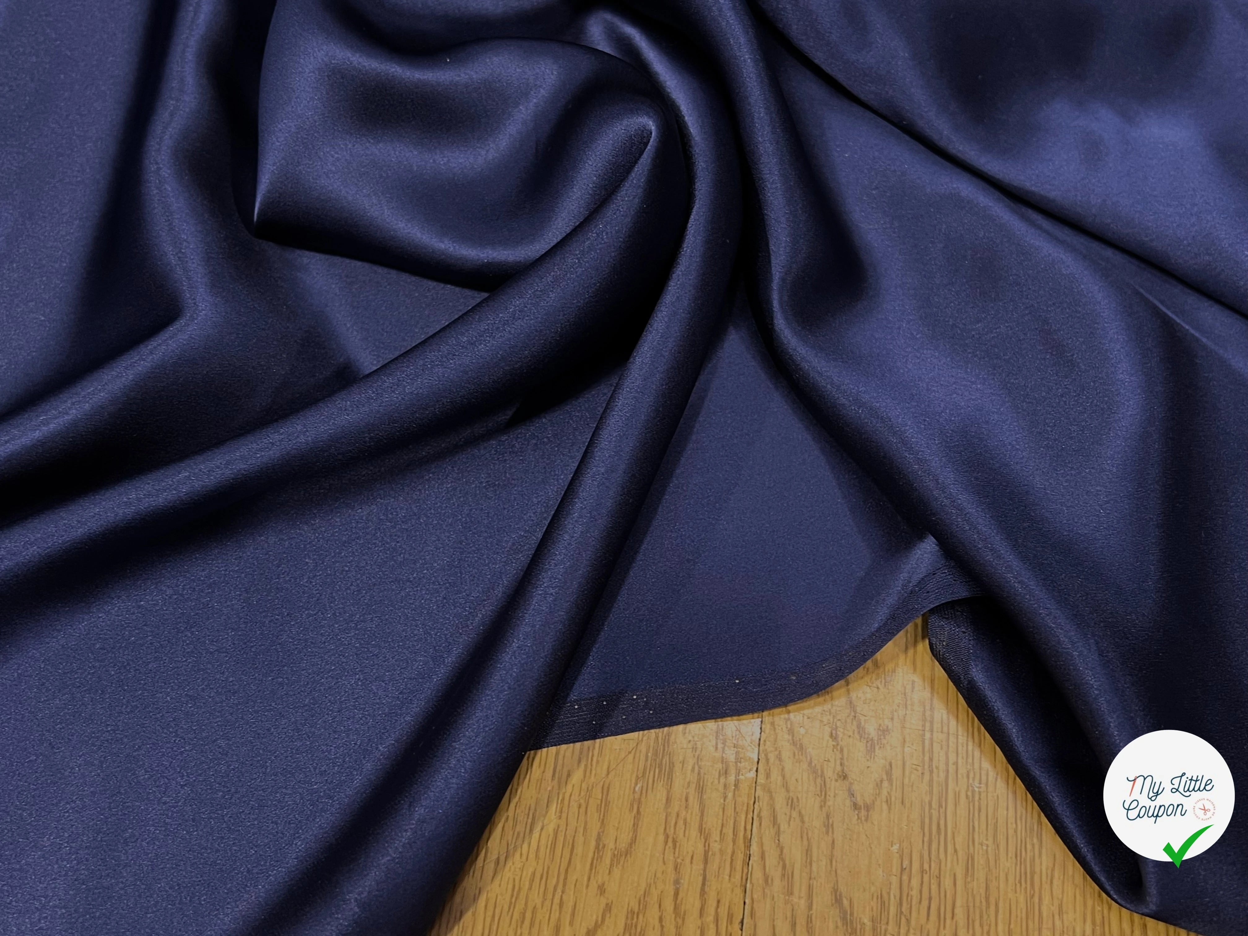 SATIN DE SOIE BLEU MARINE FLUIDE 100% SOIE 140CM - My Little Coupon