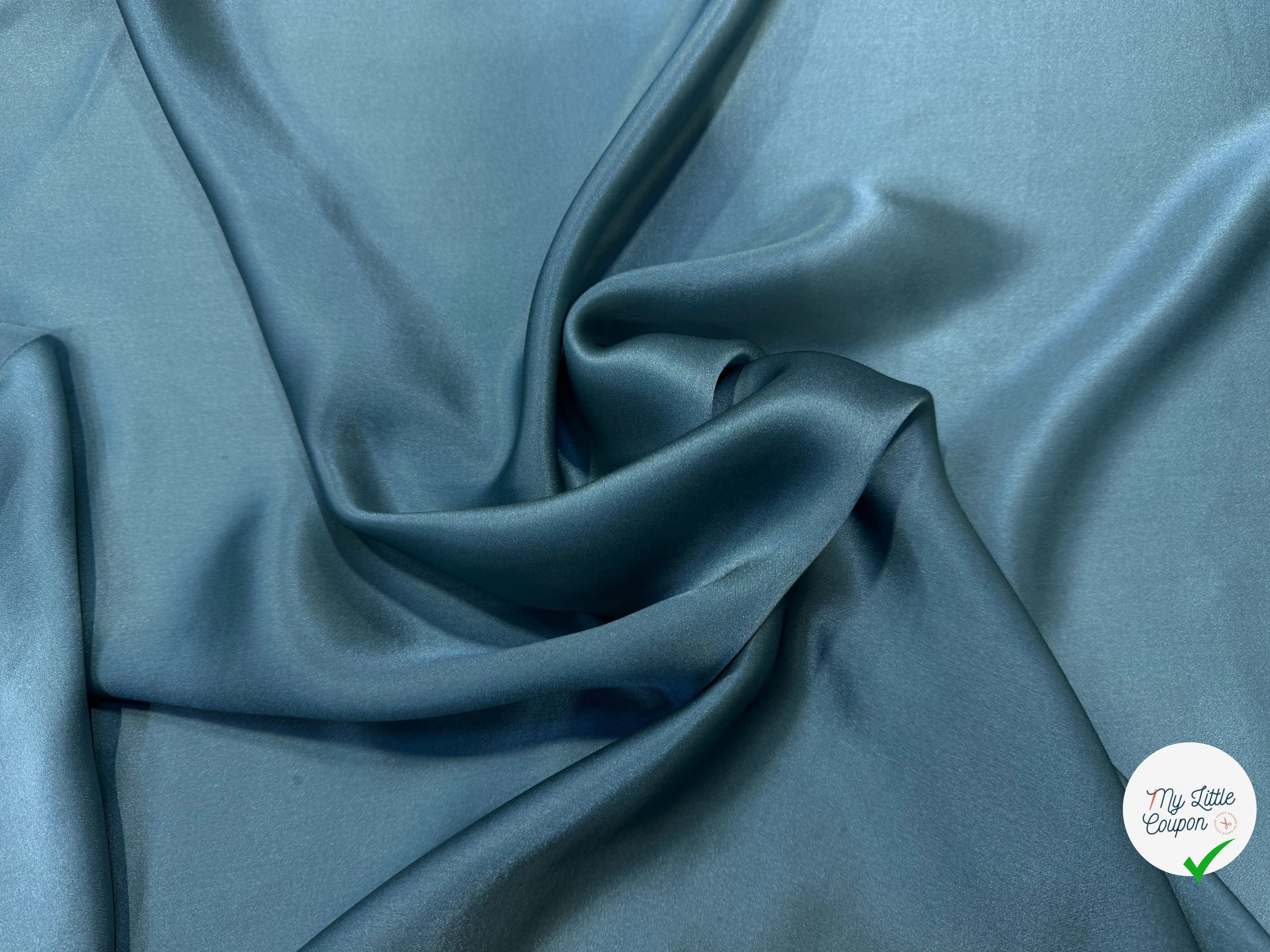 SATIN DE SOIE BLEU VERT FLUIDE 100% SOIE - My Little Coupon