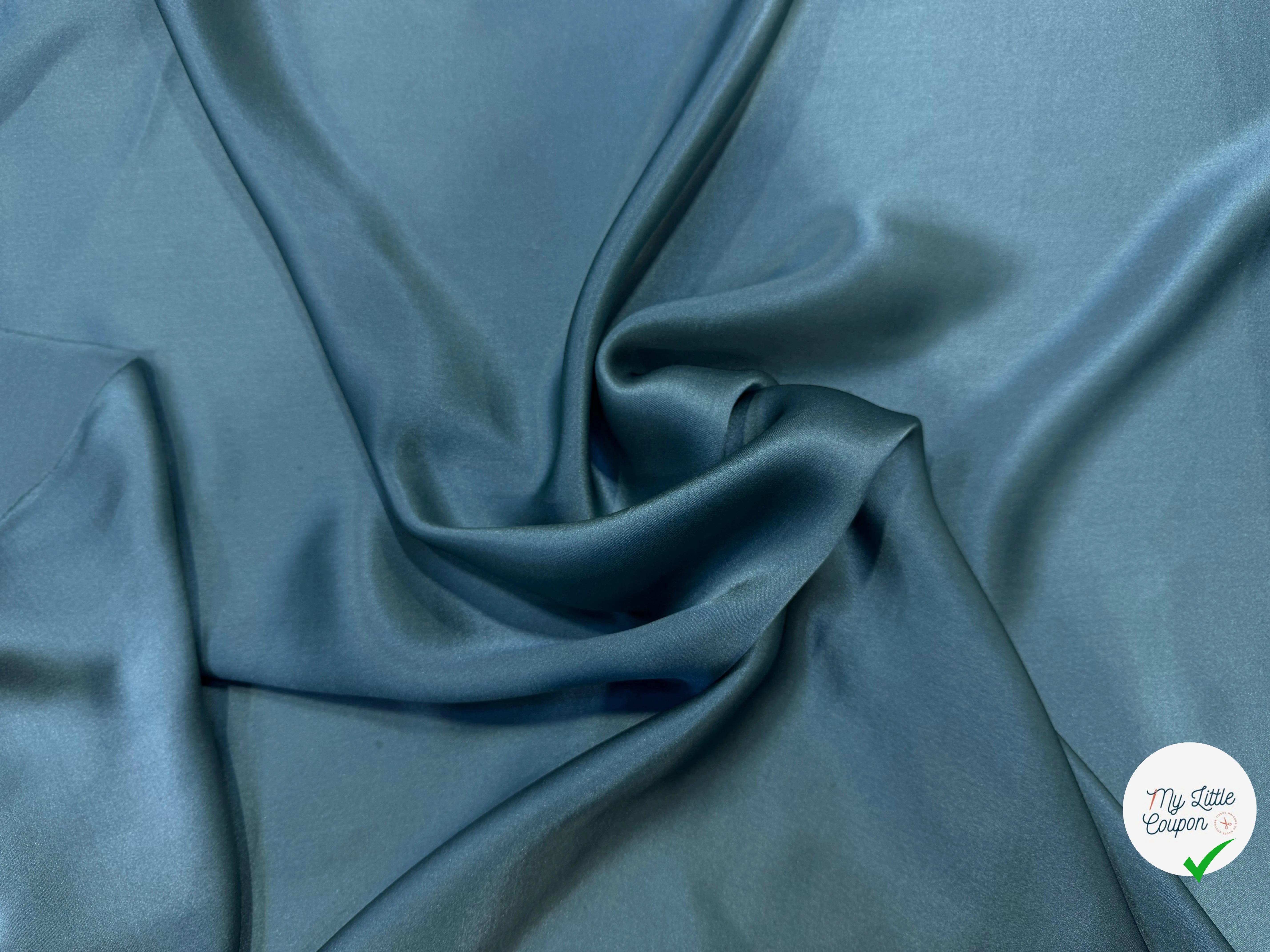 SATIN DE SOIE BLEU VERT FLUIDE 100% SOIE - My Little Coupon