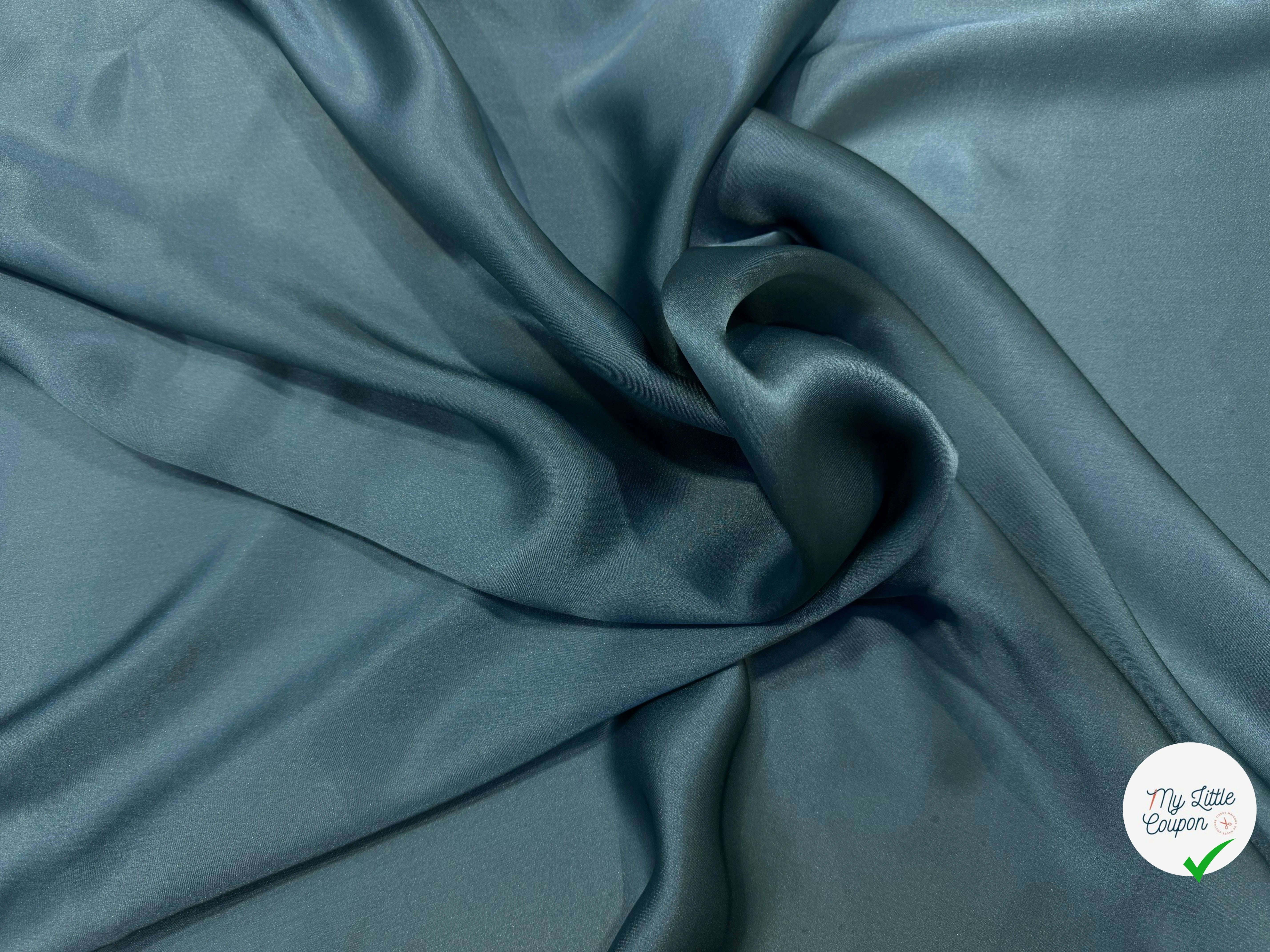 SATIN DE SOIE BLEU VERT FLUIDE 100% SOIE - My Little Coupon