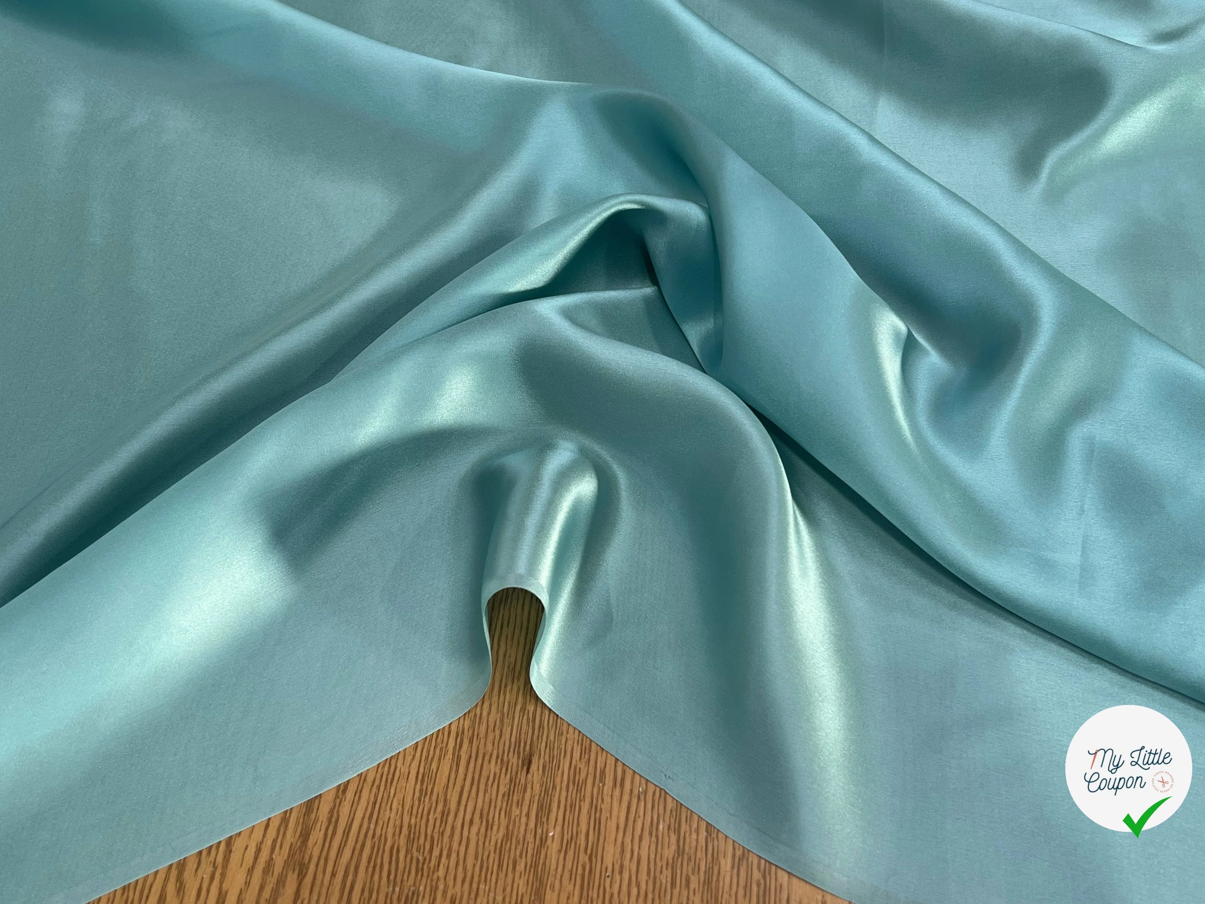 SATIN DE SOIE FLUIDE 100% SOIE BLUE LAGOON (TURQUOISE) - My Little Coupon
