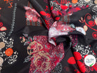 SATIN DE SOIE FOND NOIR MOTIFS ROUGE ET BLANC - My Little Coupon