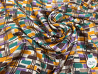 SATIN DE SOIE MOTIF RECTANGLE ABSTRAIT VERT JAUNE MARON ET VIOLET - My Little Coupon