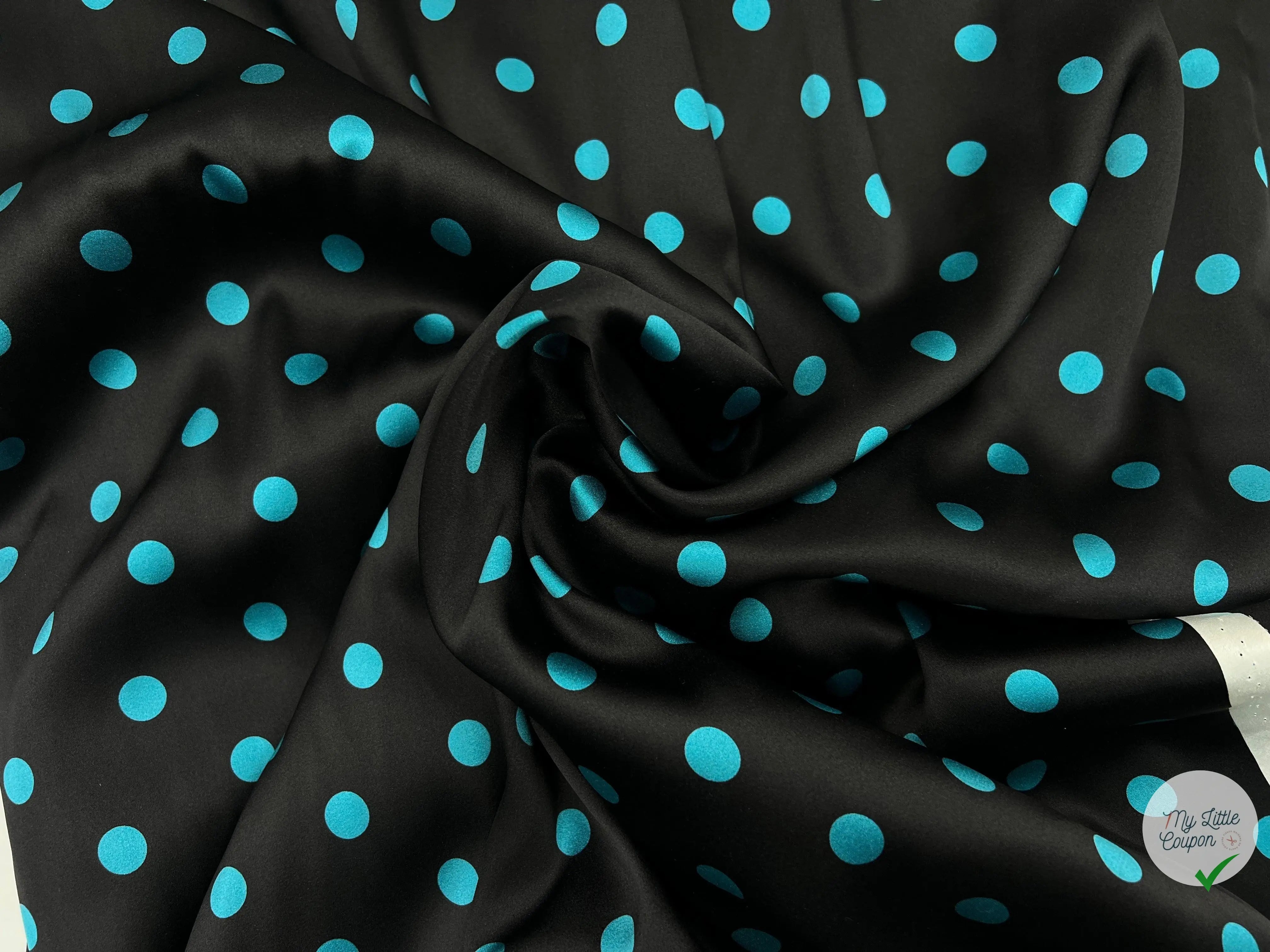 SATIN DE SOIE PETITS POIS TURQUOISES LAGOON - coupon de tissu de 3 mètres - My Little Coupon - tissu - coudre
