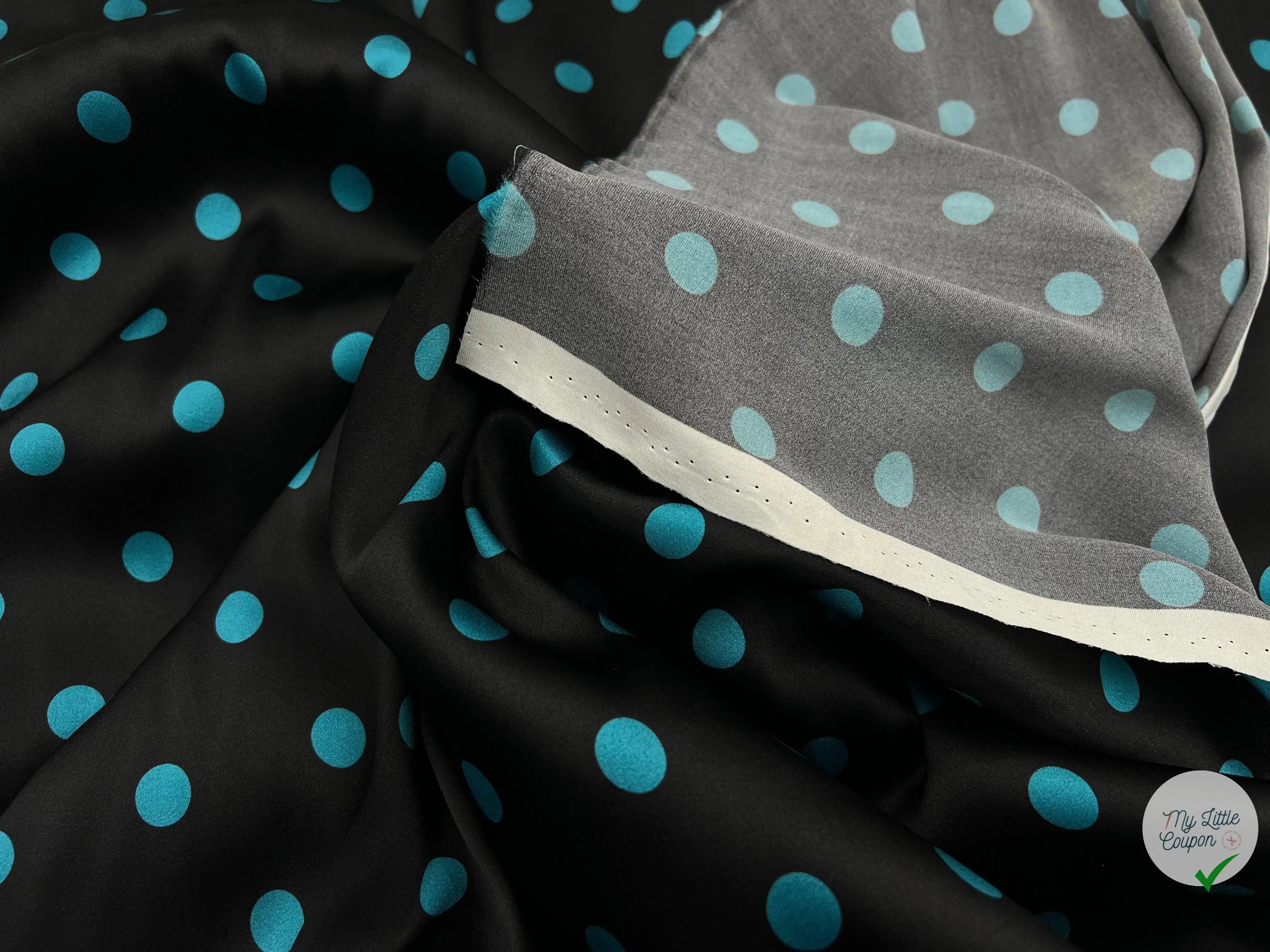 SATIN DE SOIE PETITS POIS TURQUOISES LAGOON - coupon de tissu de 3 mètres - My Little Coupon - tissu - coudre