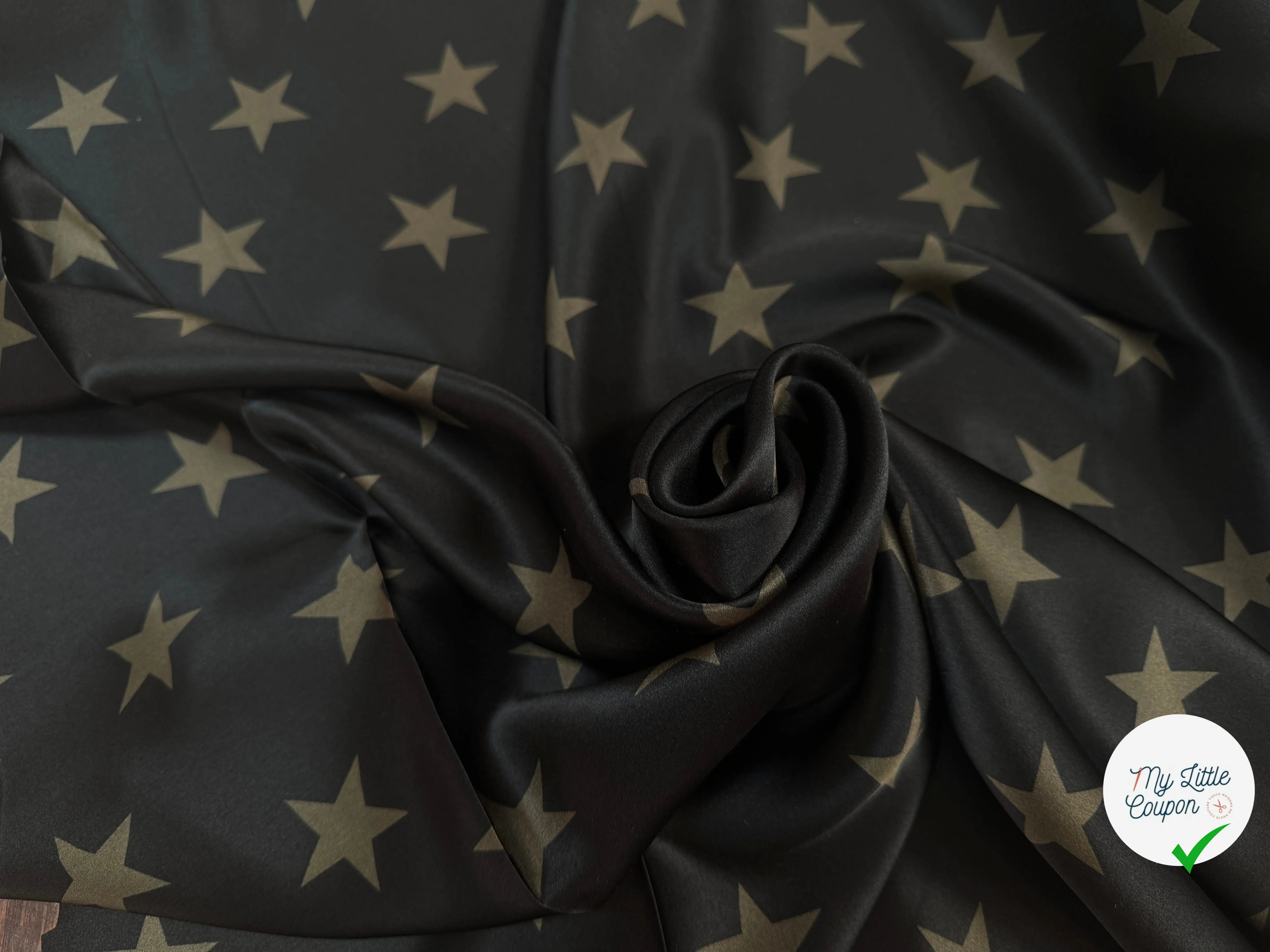 SATIN DE SOIE PRINT ÉTOILÉ KAKI FOND NOIR - My Little Coupon