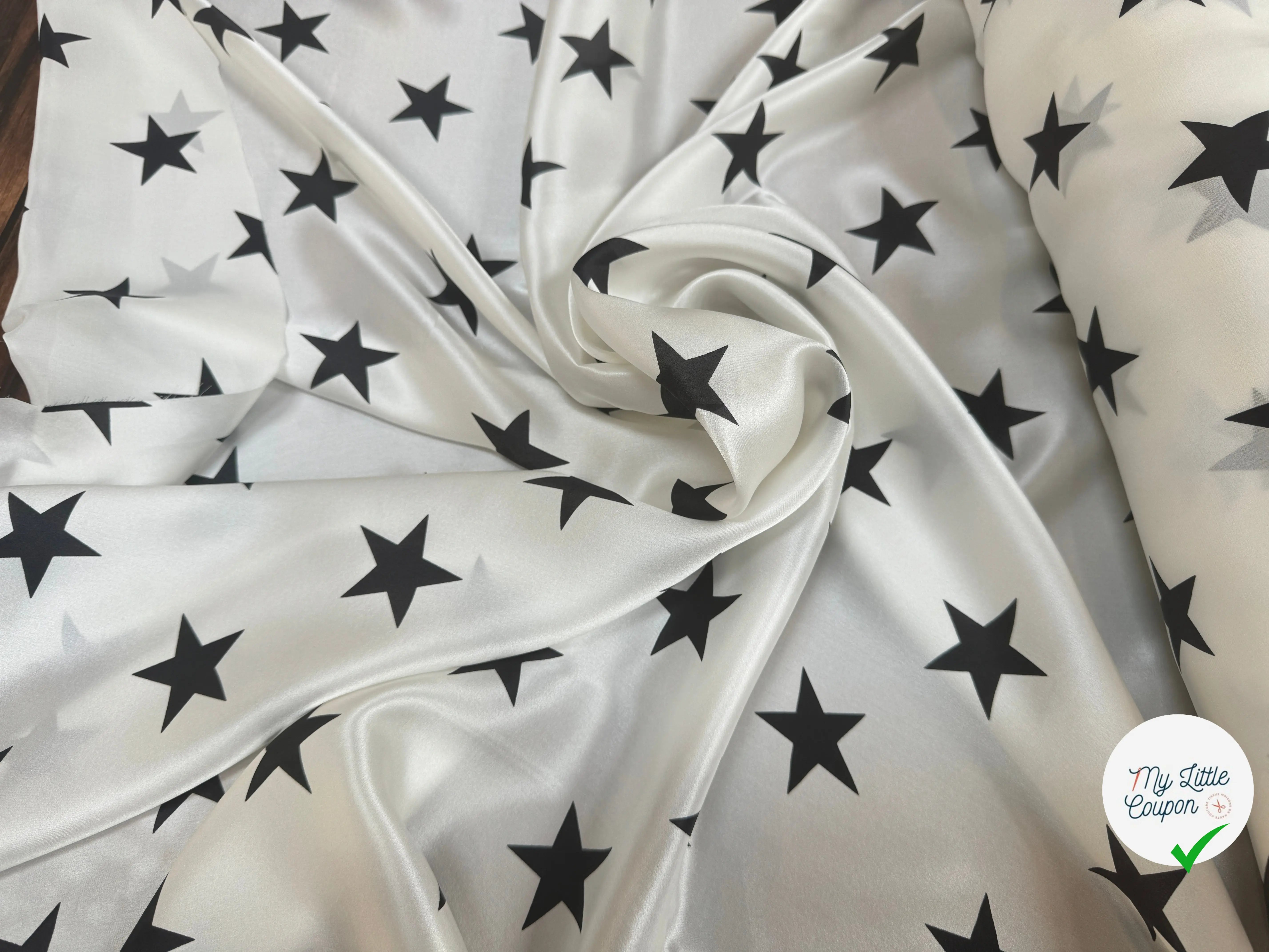 SATIN DE SOIE PRINT ÉTOILÉ NOIR FOND BLANC - My Little Coupon