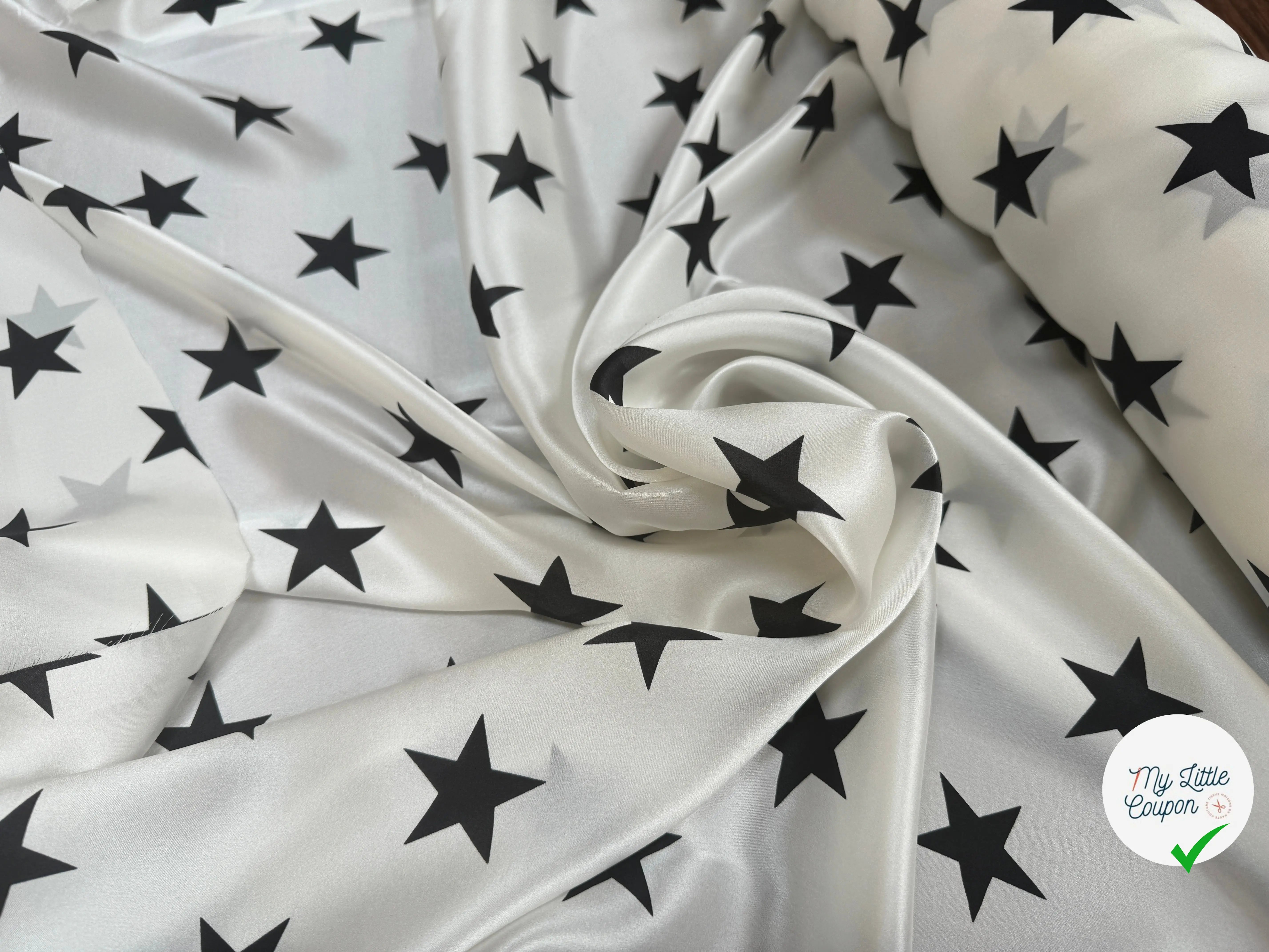SATIN DE SOIE PRINT ÉTOILÉ NOIR FOND BLANC - My Little Coupon