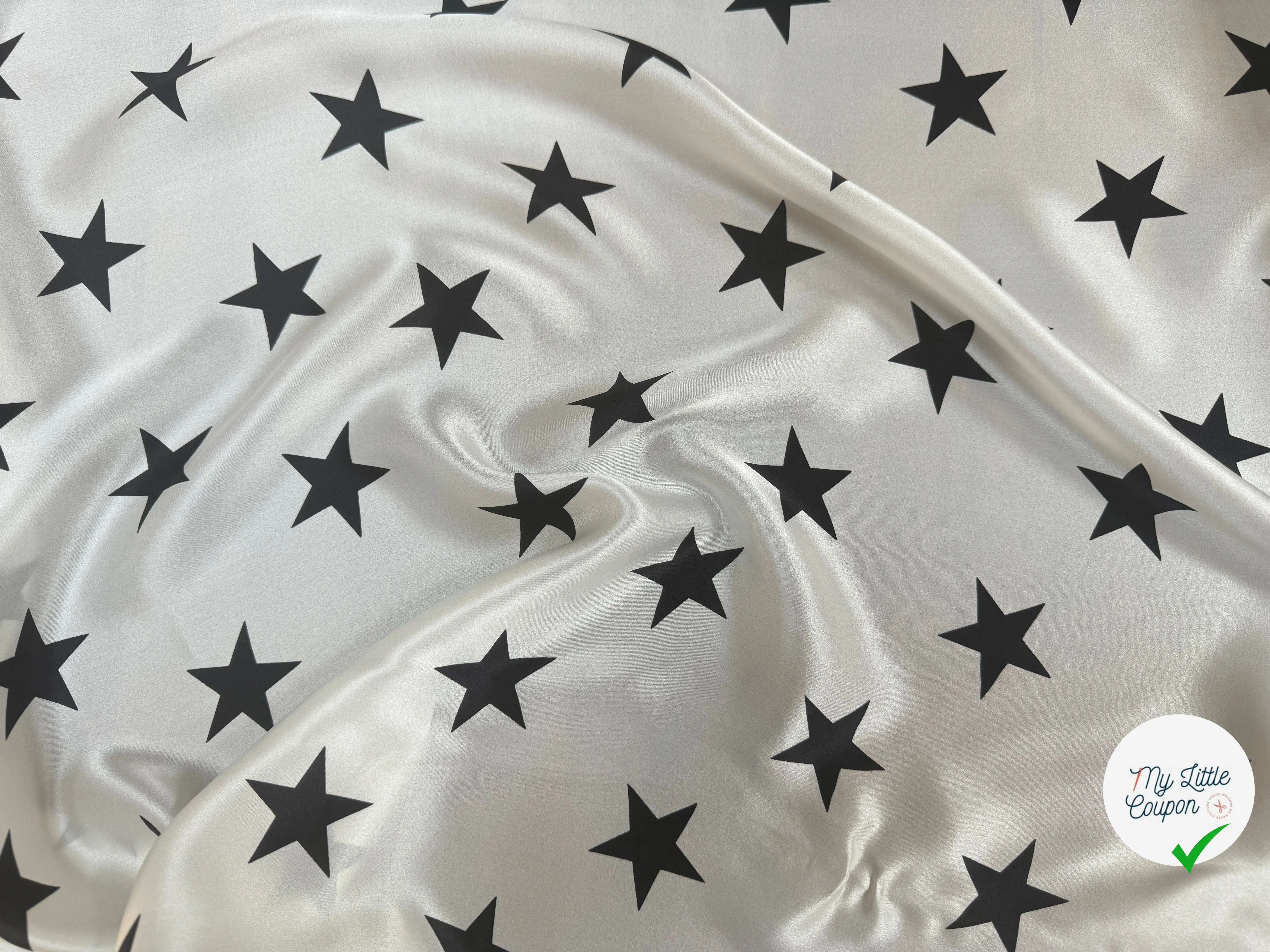 SATIN DE SOIE PRINT ÉTOILÉ NOIR FOND BLANC - My Little Coupon