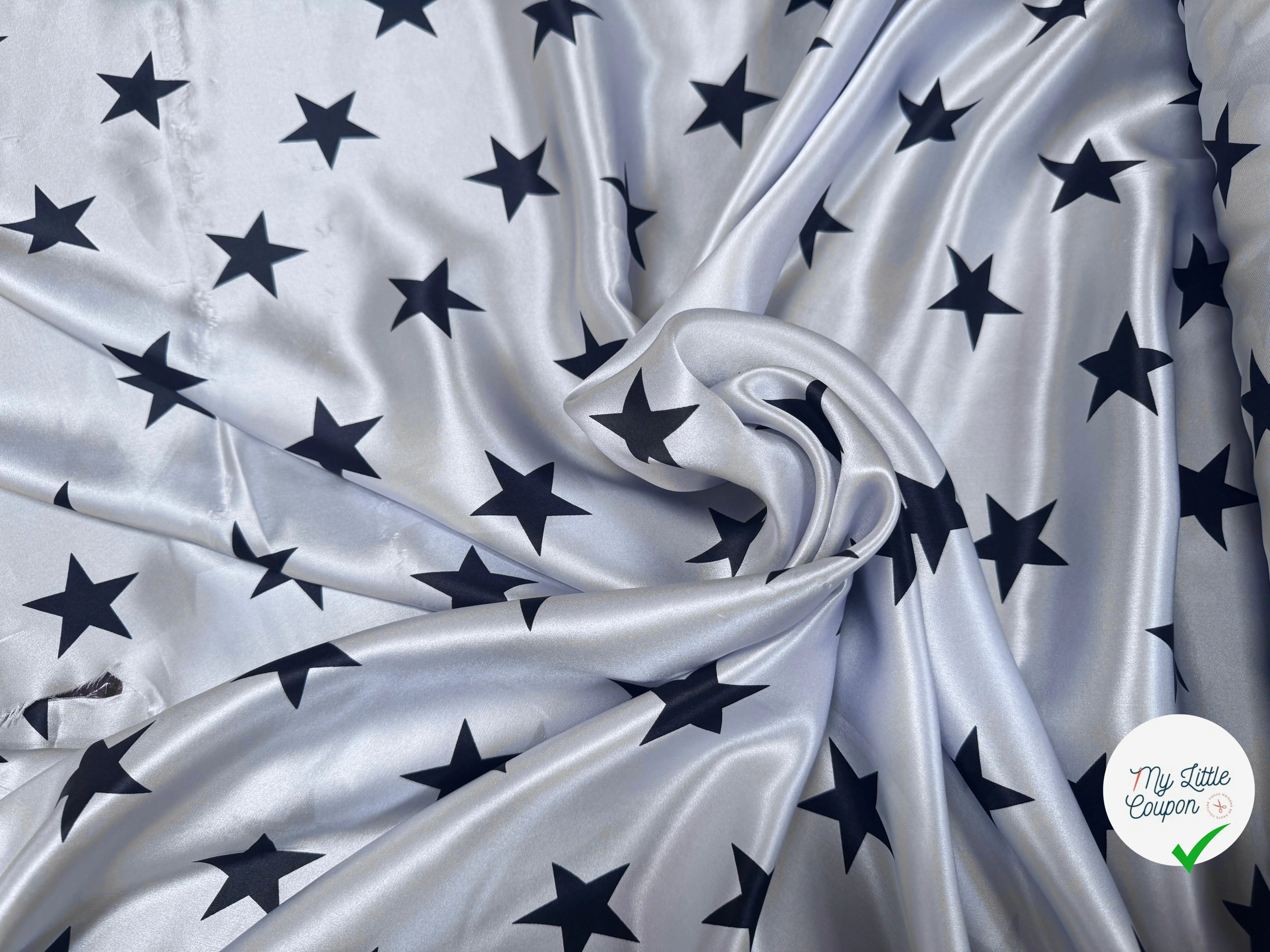 SATIN DE SOIE PRINT ÉTOILÉ NOIR FOND SKY BLUE - My Little Coupon