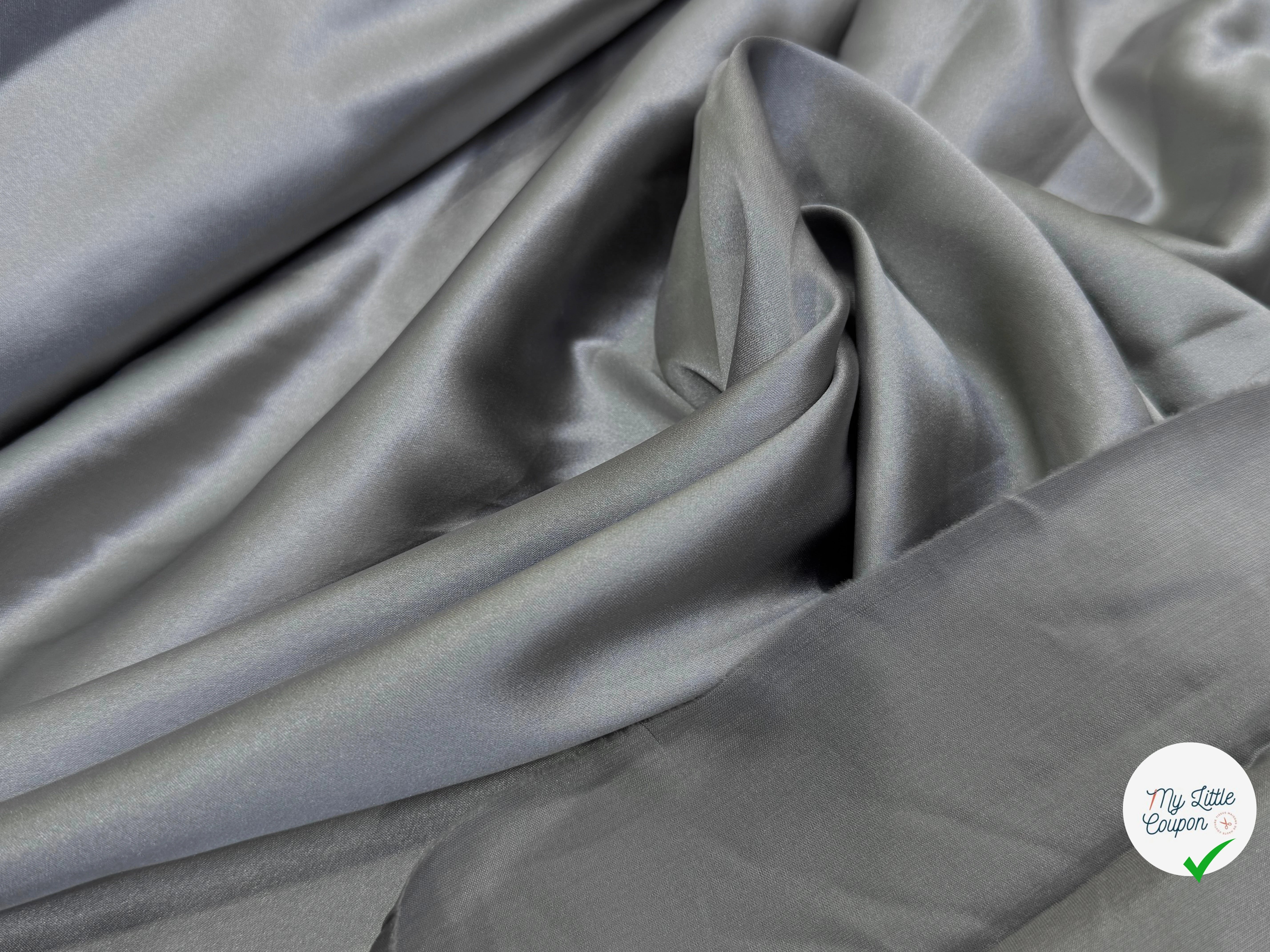 SATIN DE SOIE STRETCH GRIS ACIER FLUIDE 100 DE LAIZE - My Little Coupon