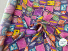 SATIN DE SOIE TIMBRÉ SUR FOND VIOLET MLC INTERN