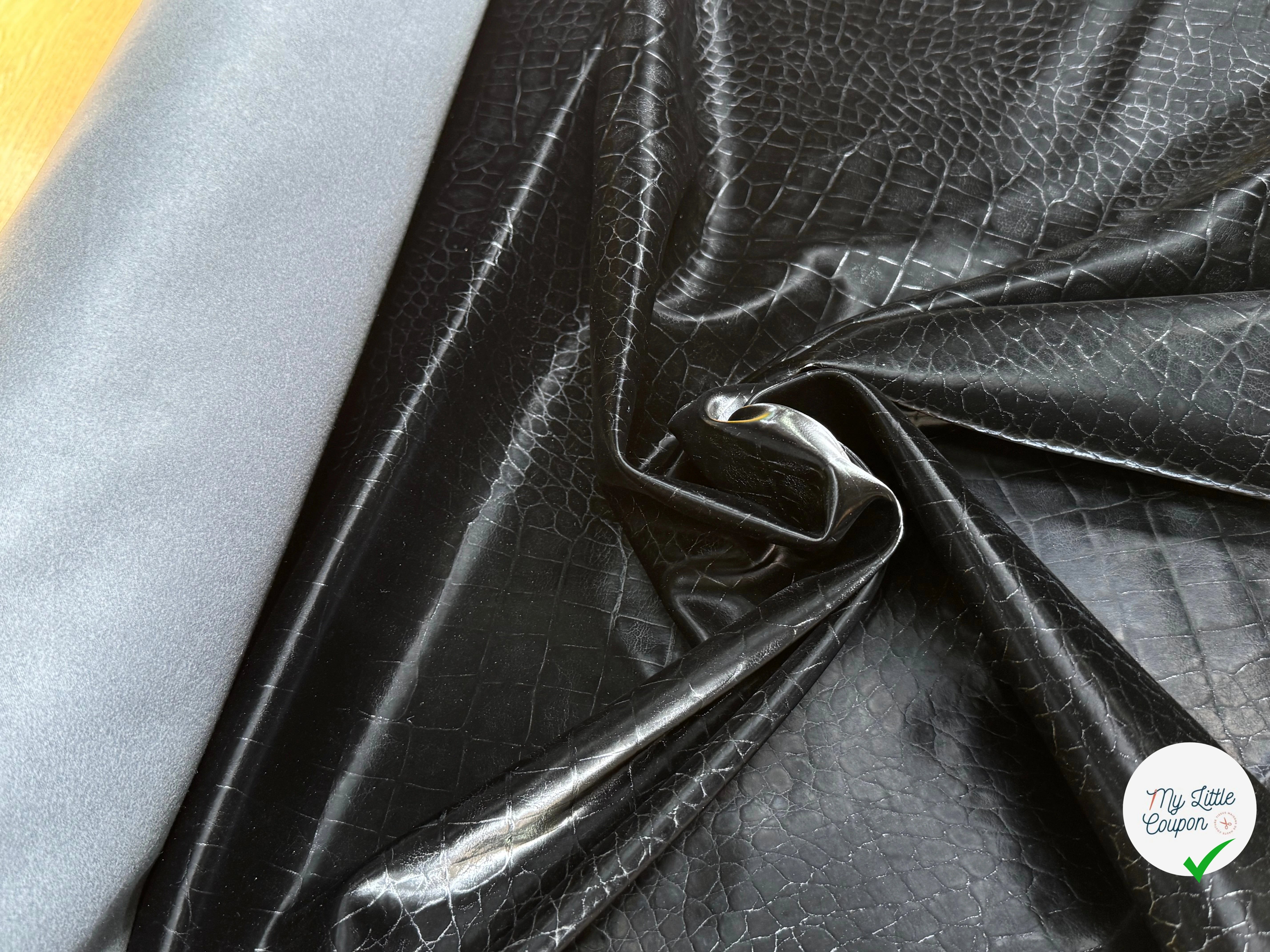 SATIN FAUX CUIR CROCODILLE NOIR STRETCH - My Little Coupon