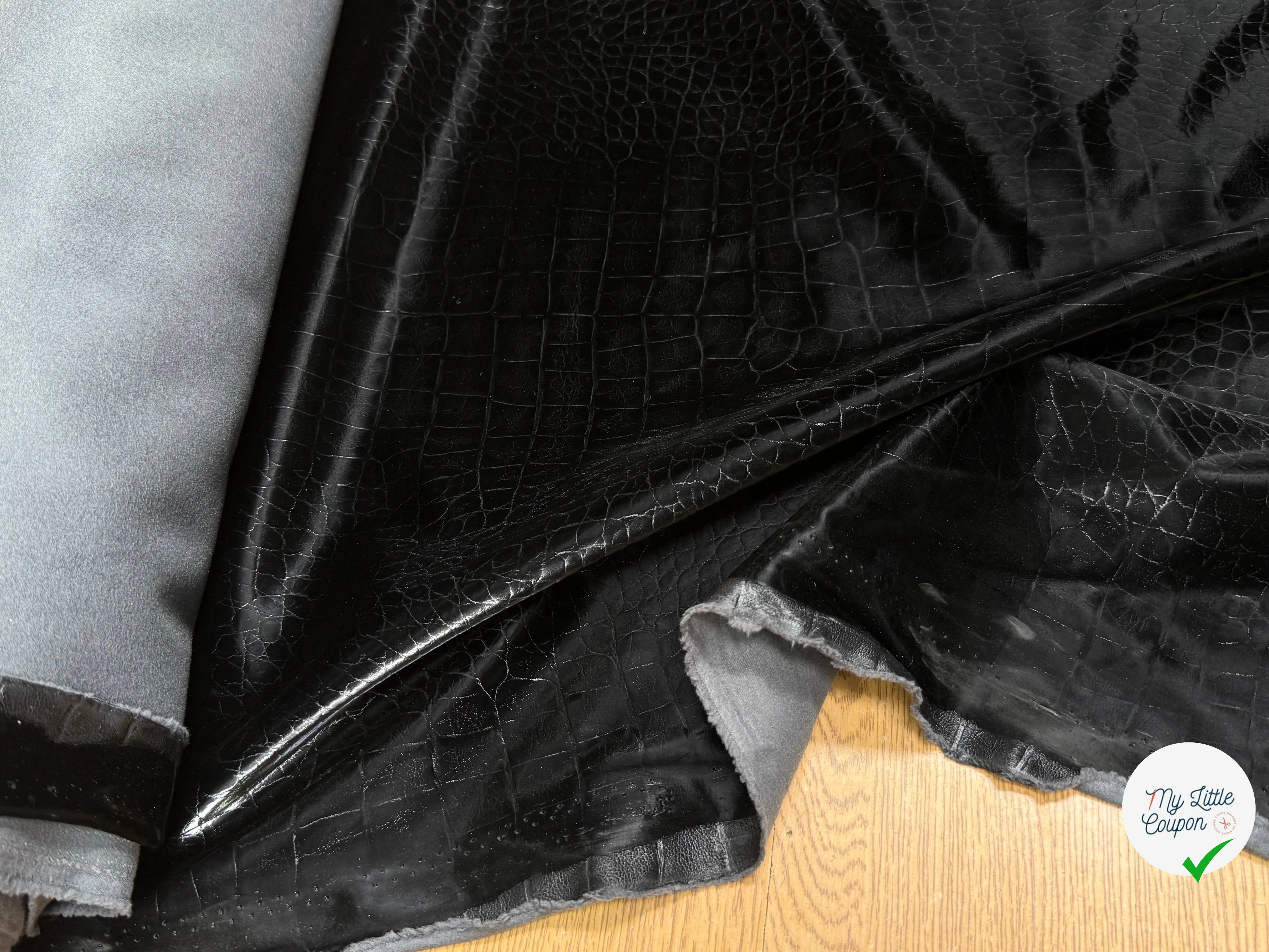 SATIN FAUX CUIR CROCODILLE NOIR STRETCH - My Little Coupon