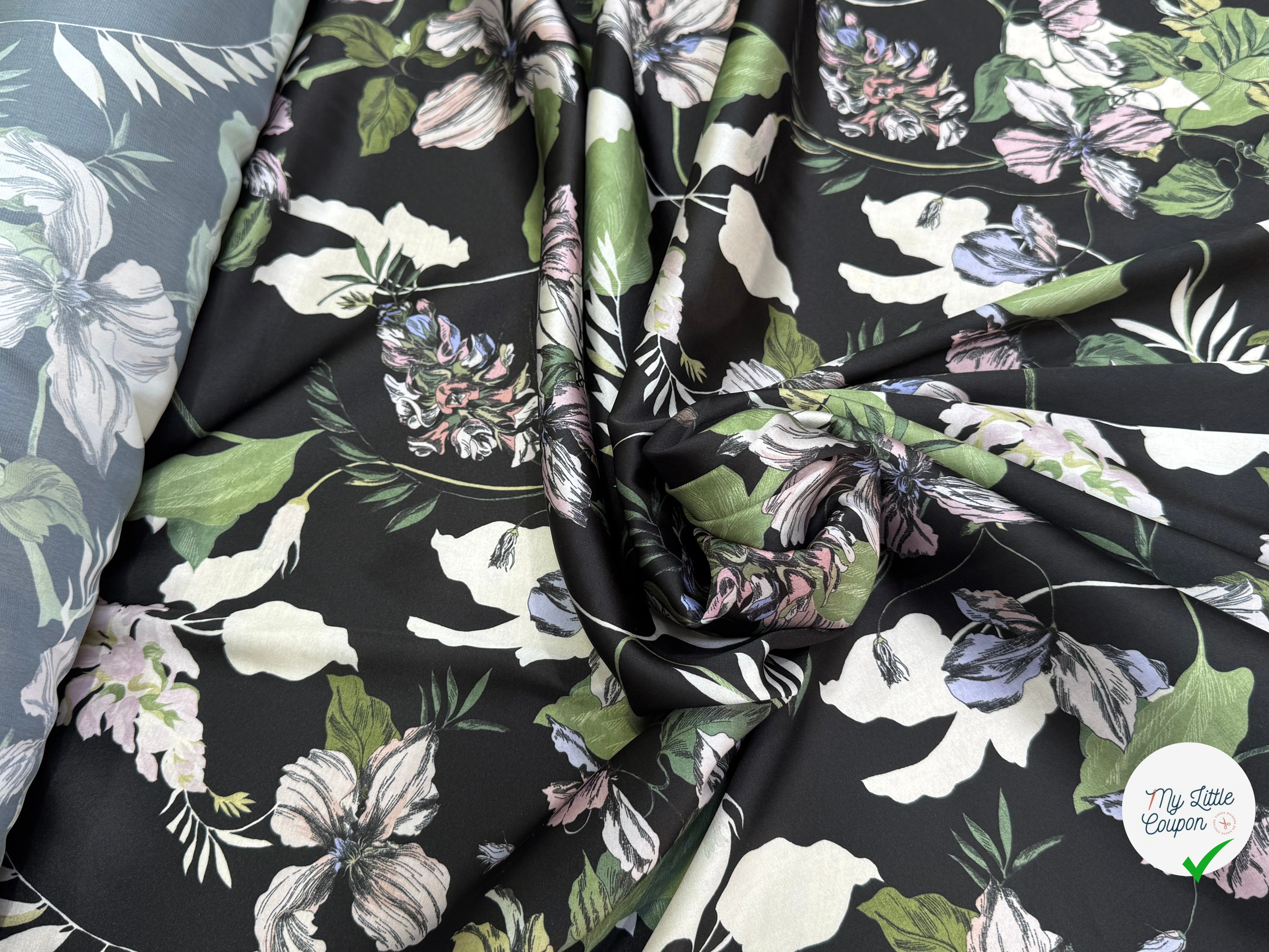 SATIN FLUIDE FOND NOIR SAVANE VERTE MULTICO CHIC - My Little Coupon