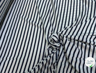 SATIN FLUIDE RAYURES BLEUES HORIZONTALES FOND ÉCRU STRETCH - My Little Coupon