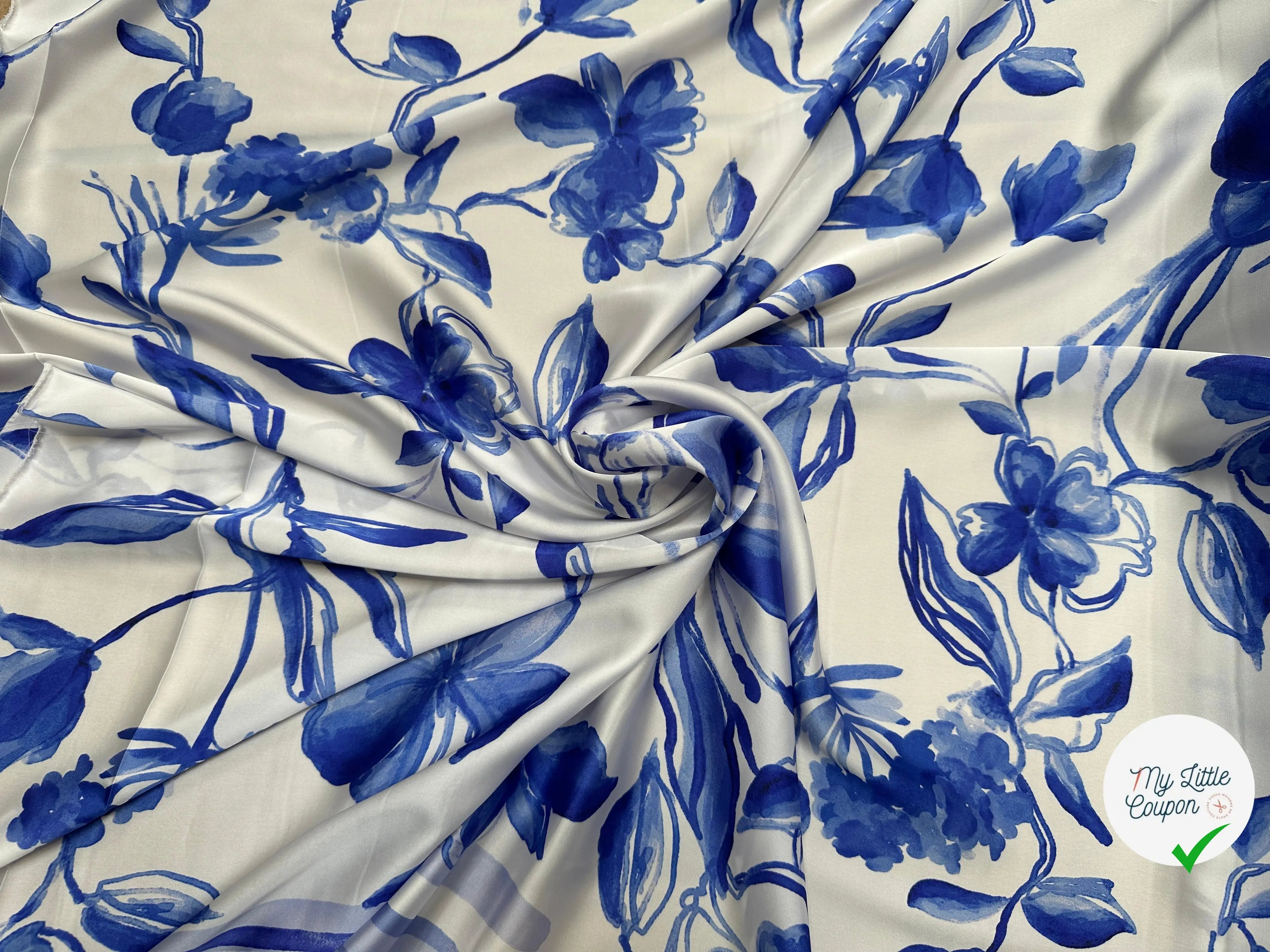 SATIN HEAVY PAPILLONS ET FLEURS D'AZUR - My Little Coupon