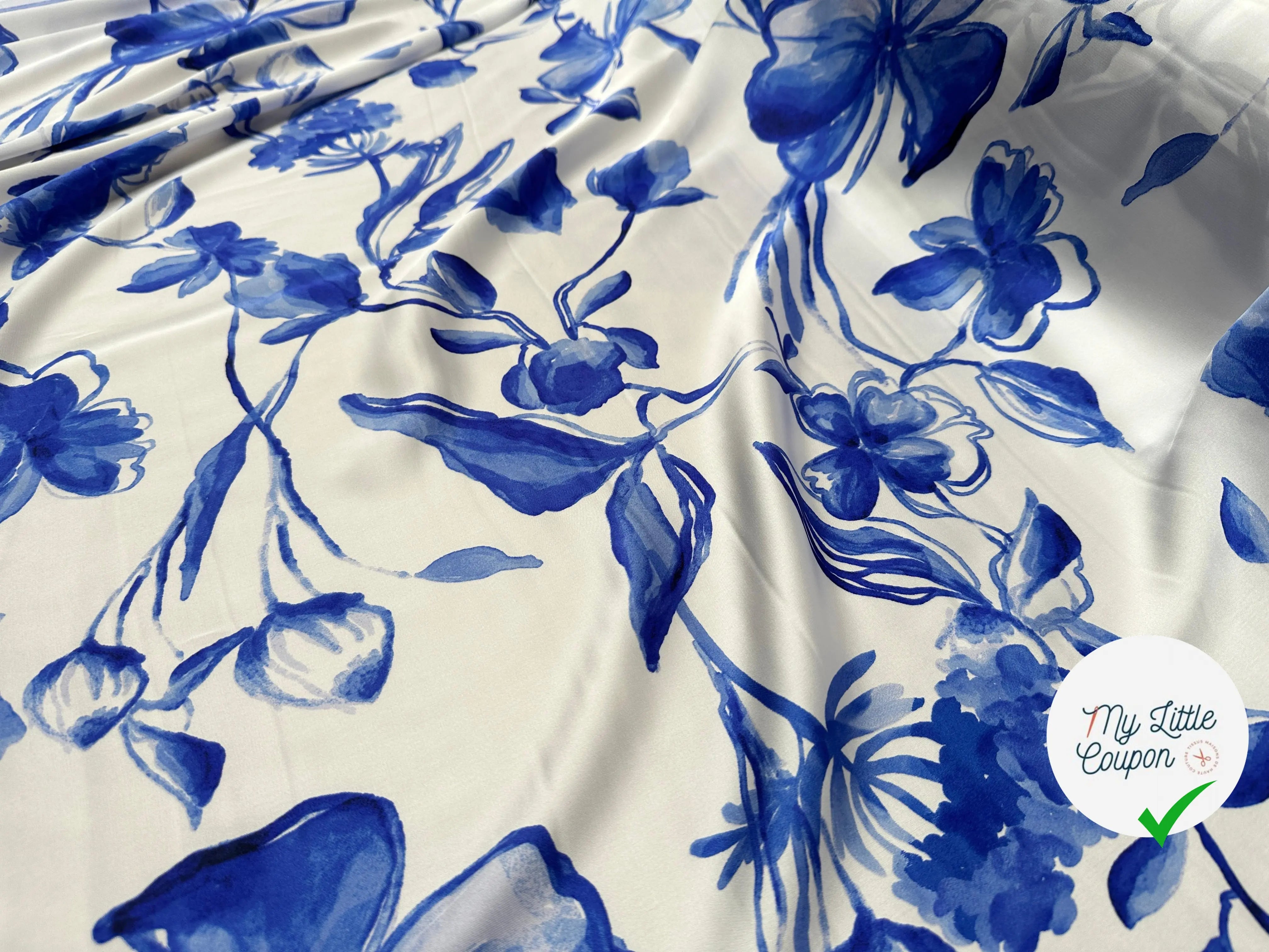 SATIN HEAVY PAPILLONS ET FLEURS D'AZUR - My Little Coupon