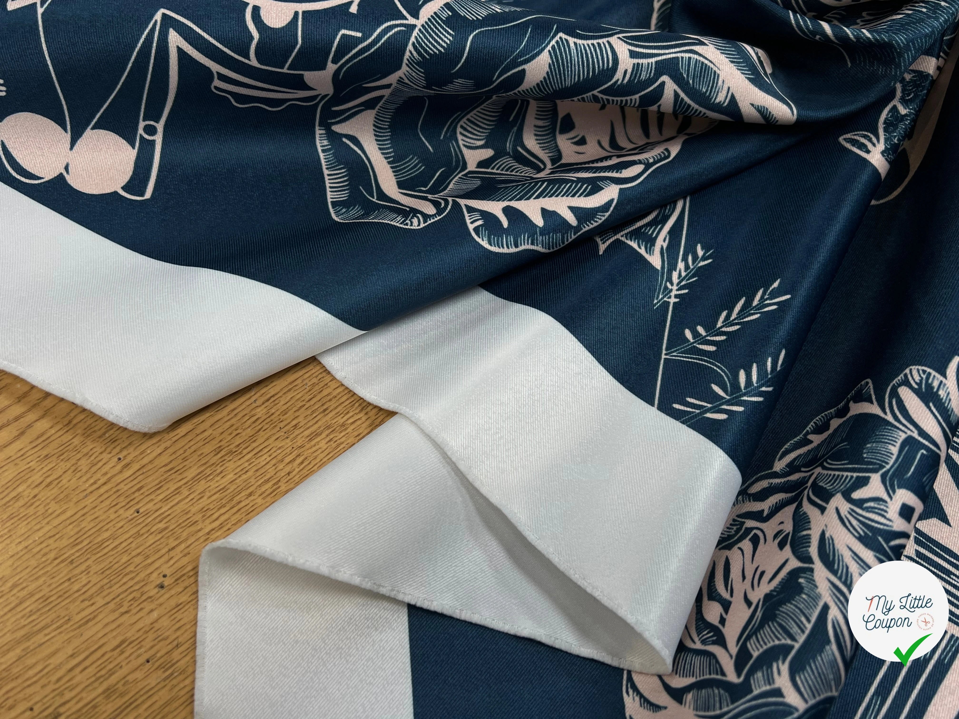 SATIN IMPRIMÉ MOTIF ABSTRAIT FOND BLEU POLYESTER 150CM - My Little Coupon