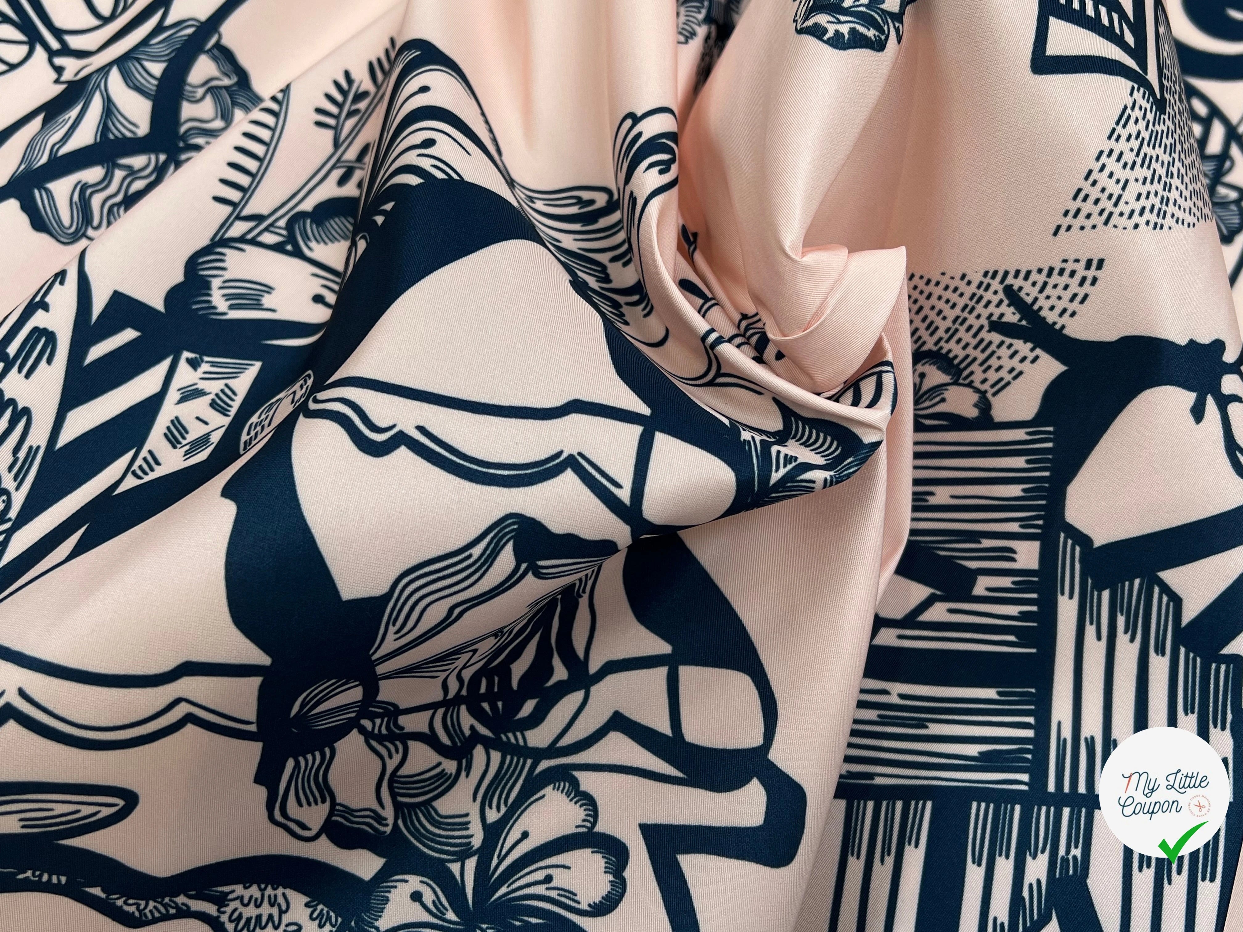 SATIN IMPRIMÉ MOTIF ABSTRAIT FOND ROSE POLYESTER 150CM - My Little Coupon