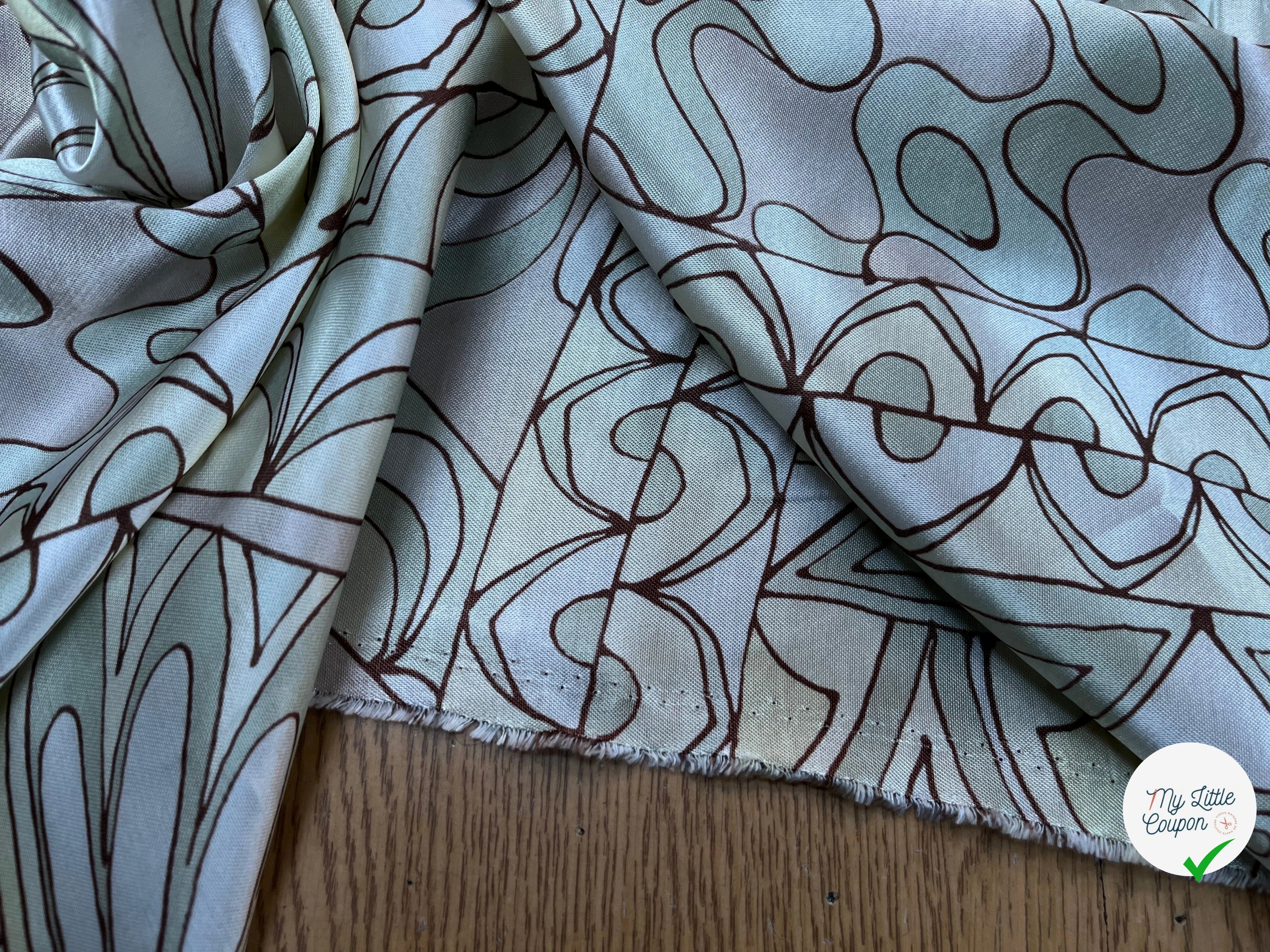 SATIN LOURD SERGÉEVISCOSE MOTIF FLEURS RECTANGLE&CUBE COULEURS KAKI BEIGE JAUNE - My Little Coupon