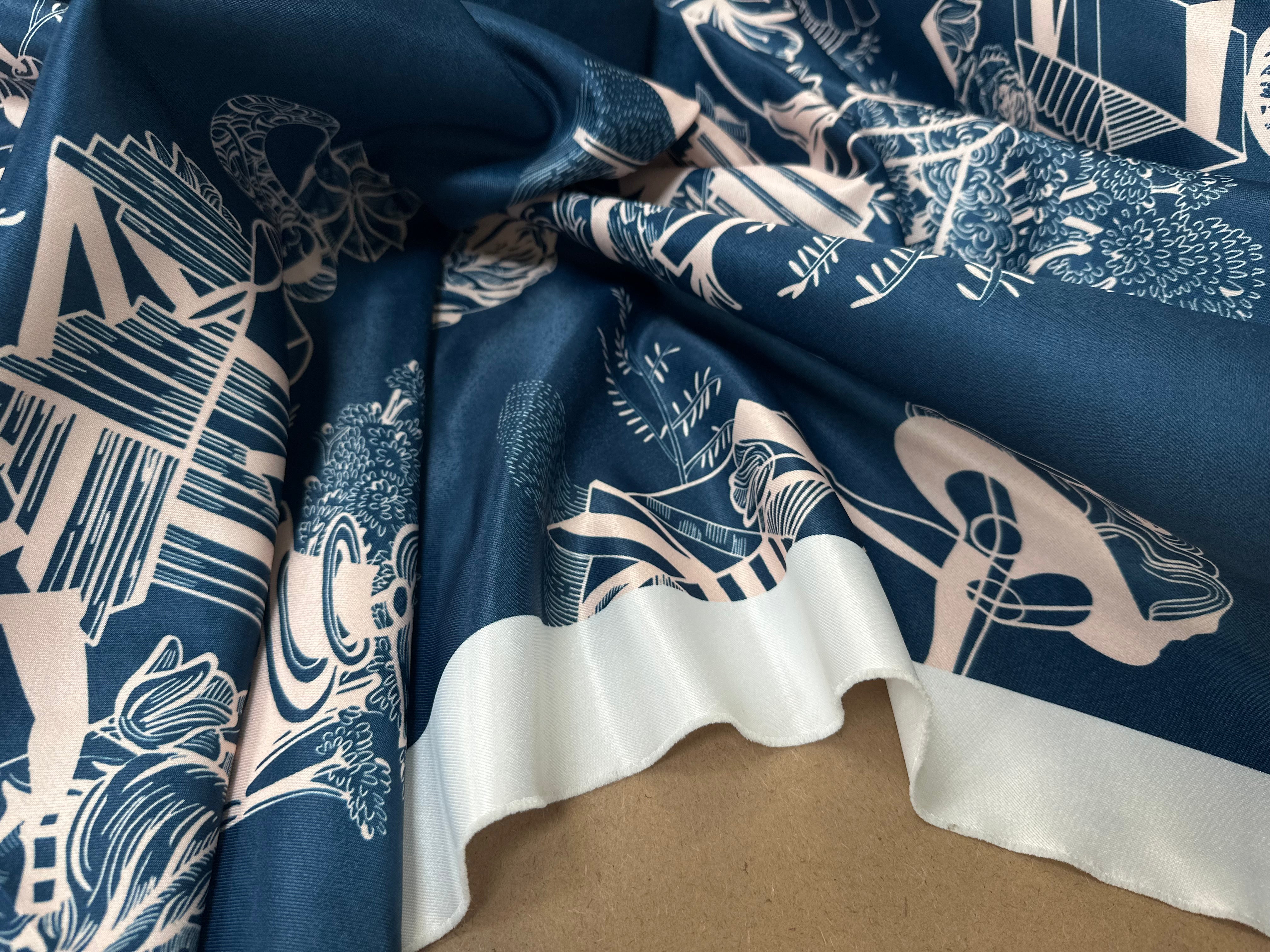 SATIN SERGÉ LOURD CREATORE BLEU SAUMON - My Little Coupon