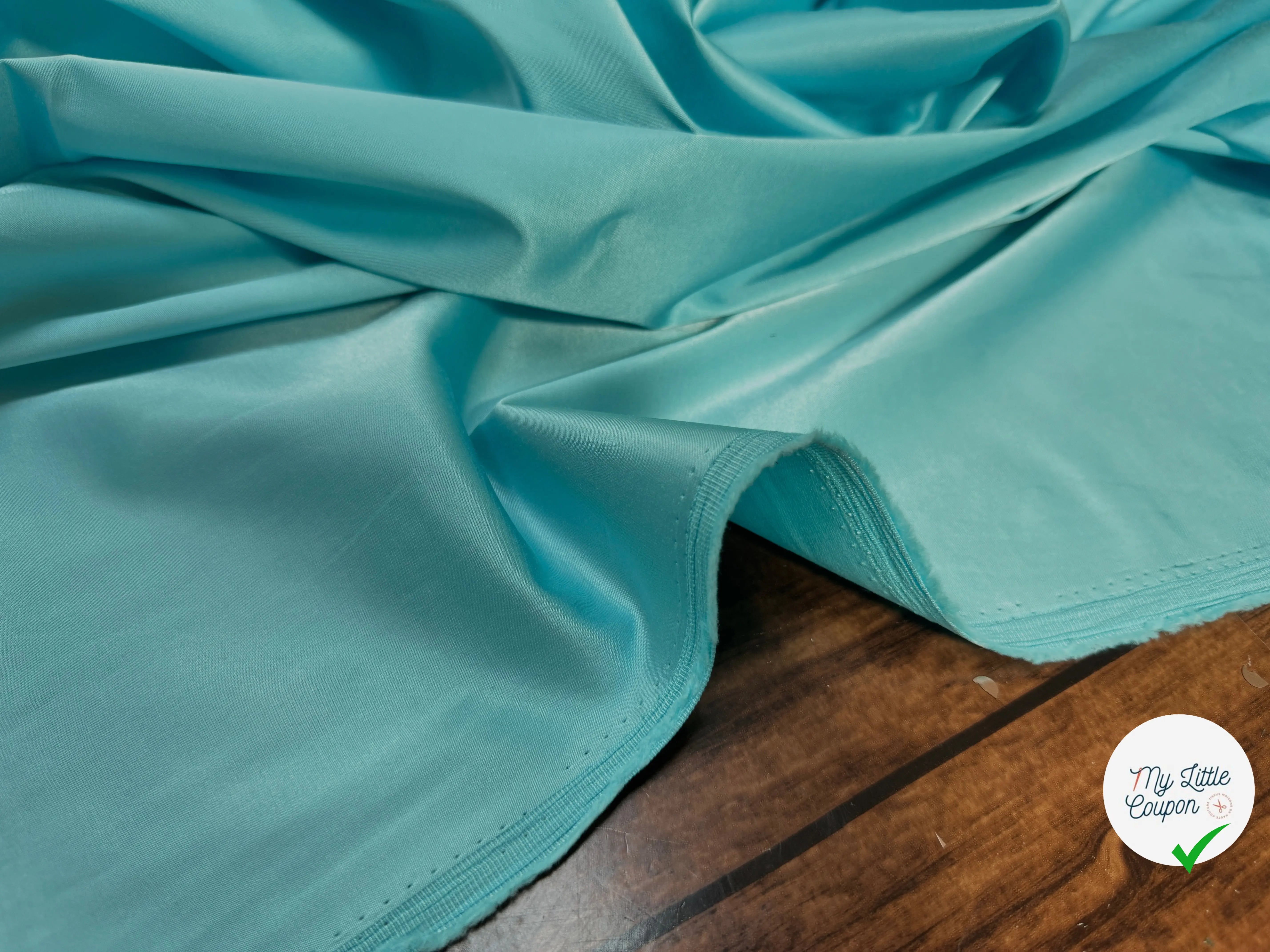 SATIN UNI DOUILLET STRETCH TURQUOISE - My Little Coupon