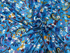 SATIN VELOUTÉ DE JOLIES FLEURS FOND BLEU - My Little Coupon