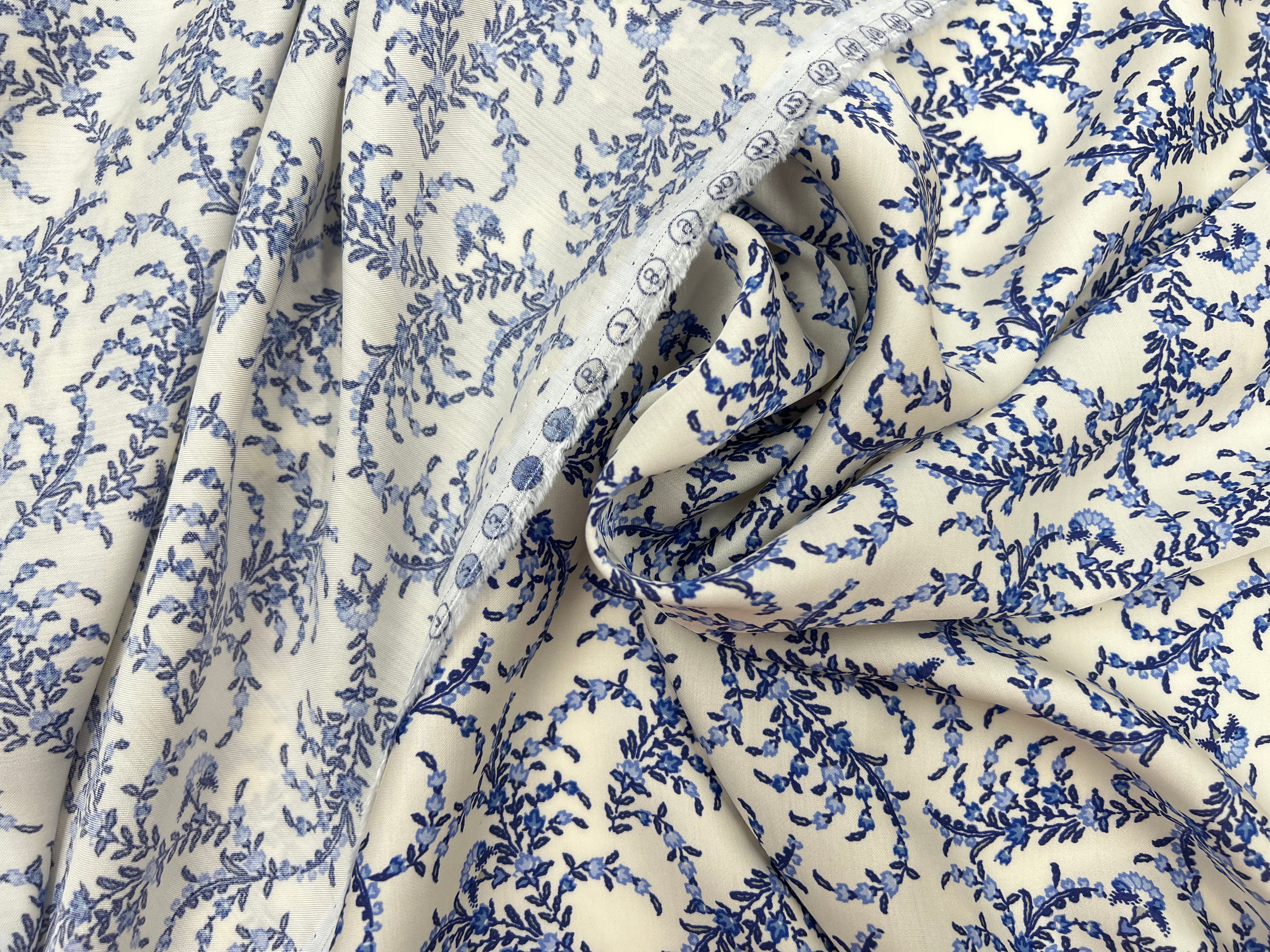 SATIN VISCOSE IMPRIMÉE FLORA PROVENZA VARIANTE BLEU MSO
