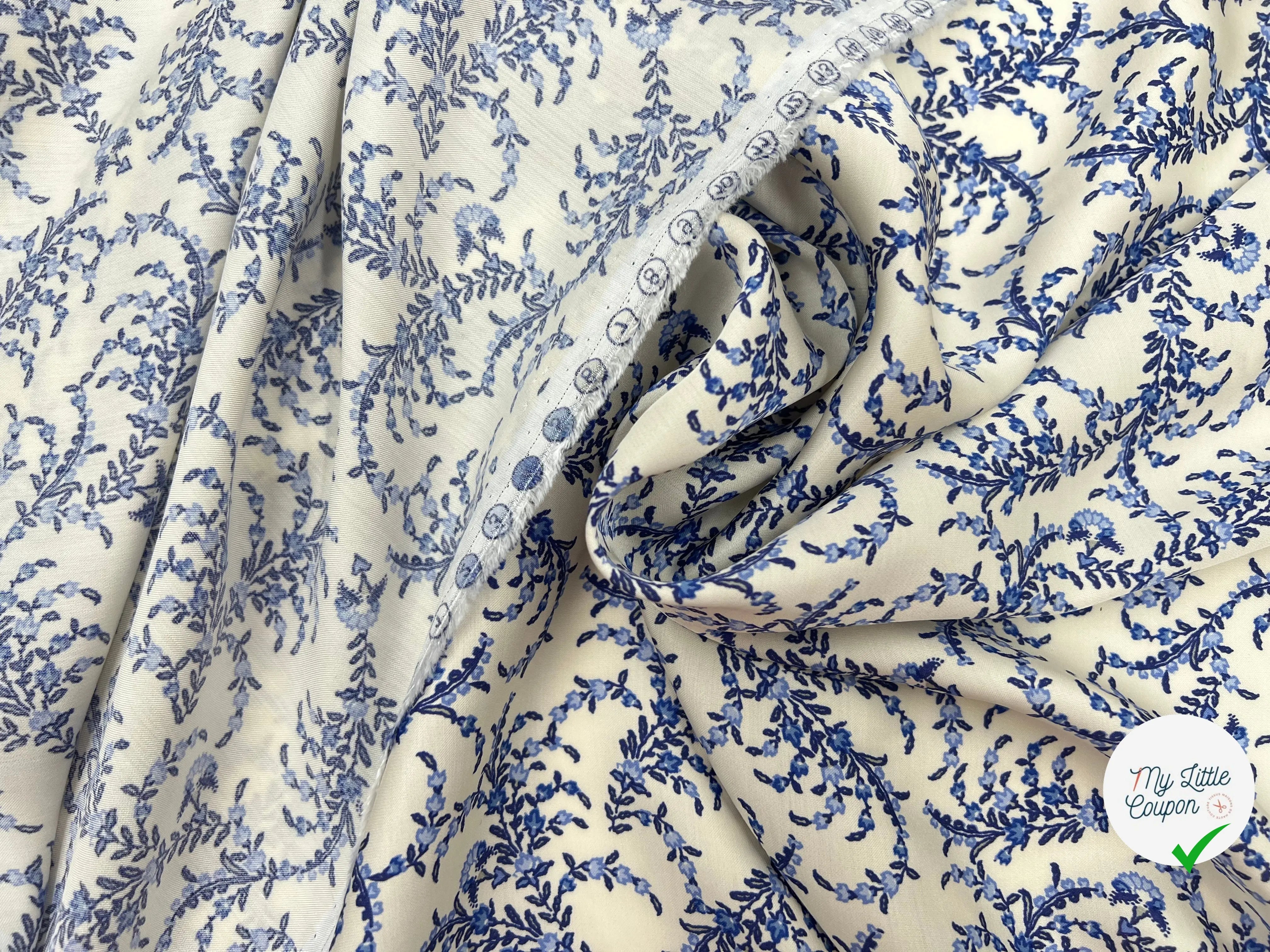 SATIN VISCOSE IMPRIMÉE FLORA PROVENZA VARIANTE BLEU MSO