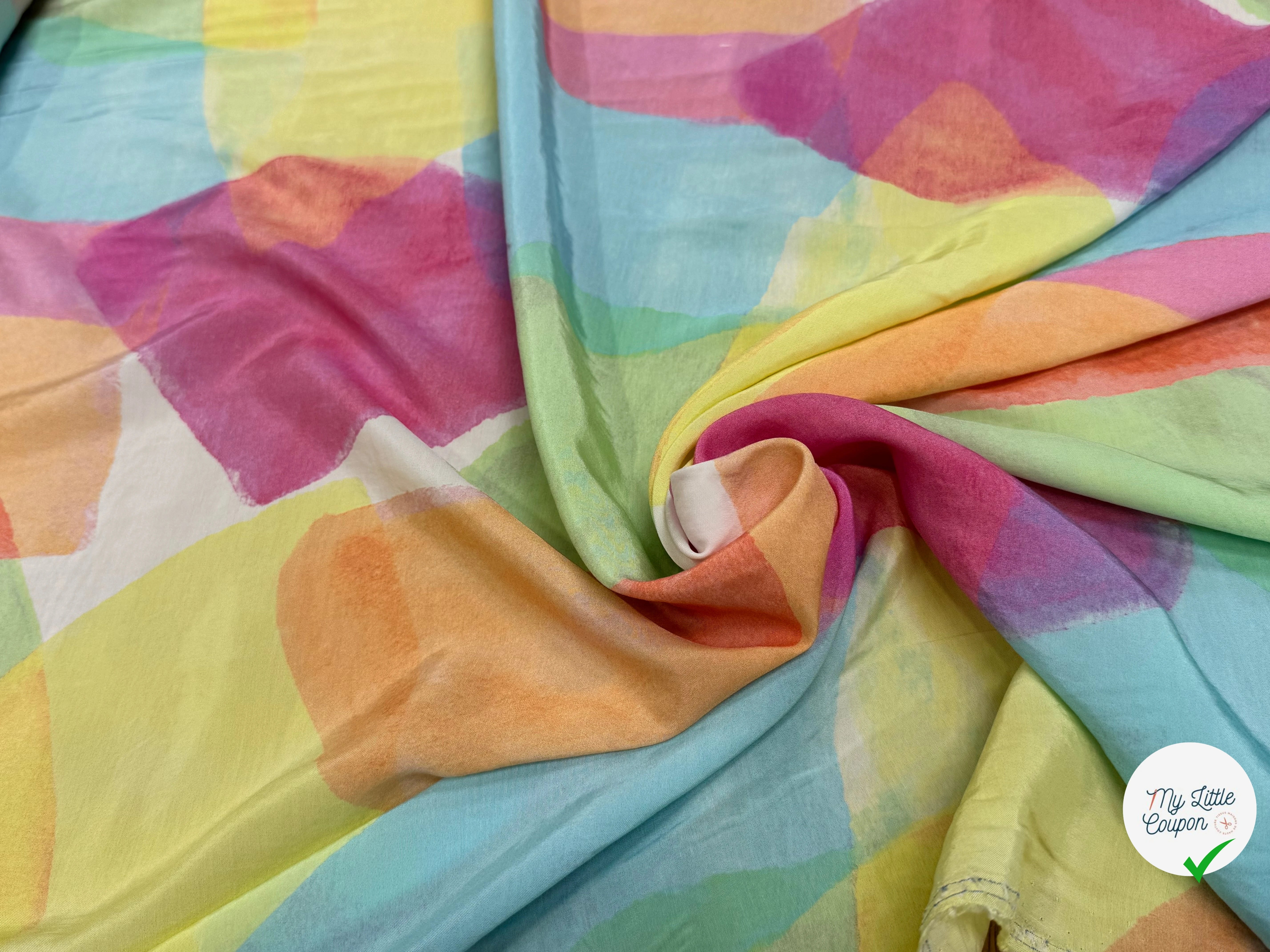 SATIN VISCOSE MERALDO ARLEQUIN IMPRIMÉ GRAPHIQUE PASTEL - My Little Coupon