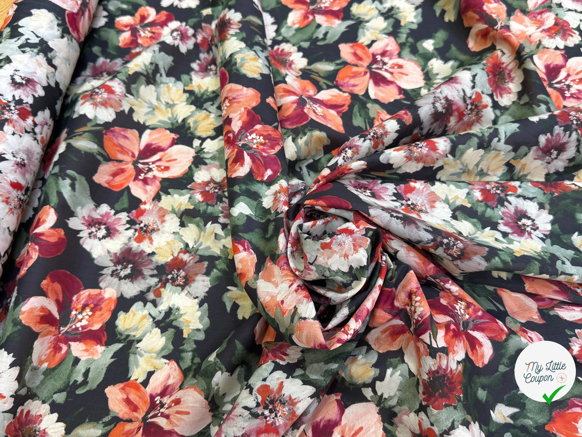 SATIN VOILE DE COTON ÉMERISE PREMIUM FOND NOIR DOUX MADE IN ITALY - My Little Coupon
