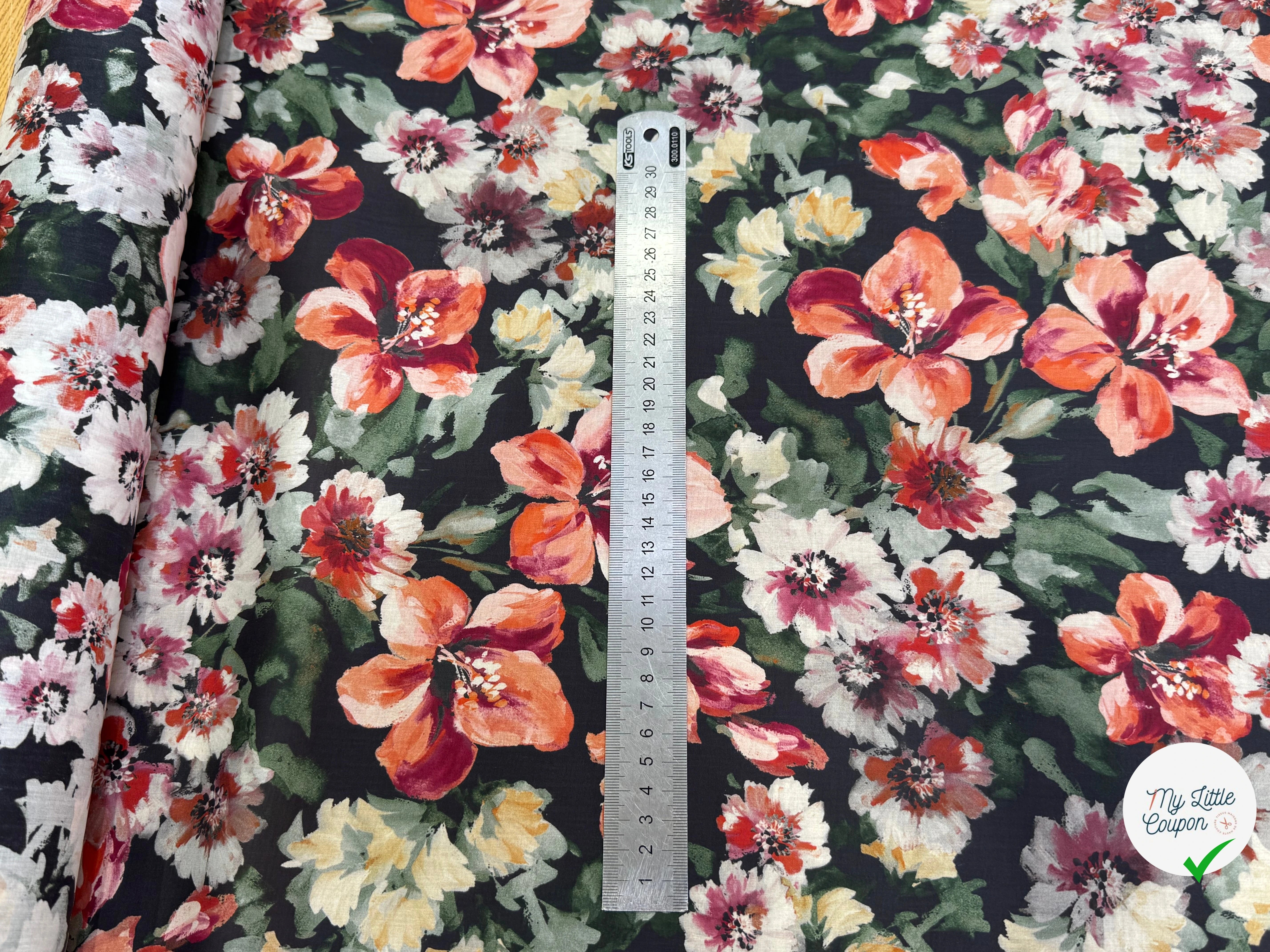 SATIN VOILE DE COTON ÉMERISE PREMIUM FOND NOIR DOUX MADE IN ITALY - My Little Coupon