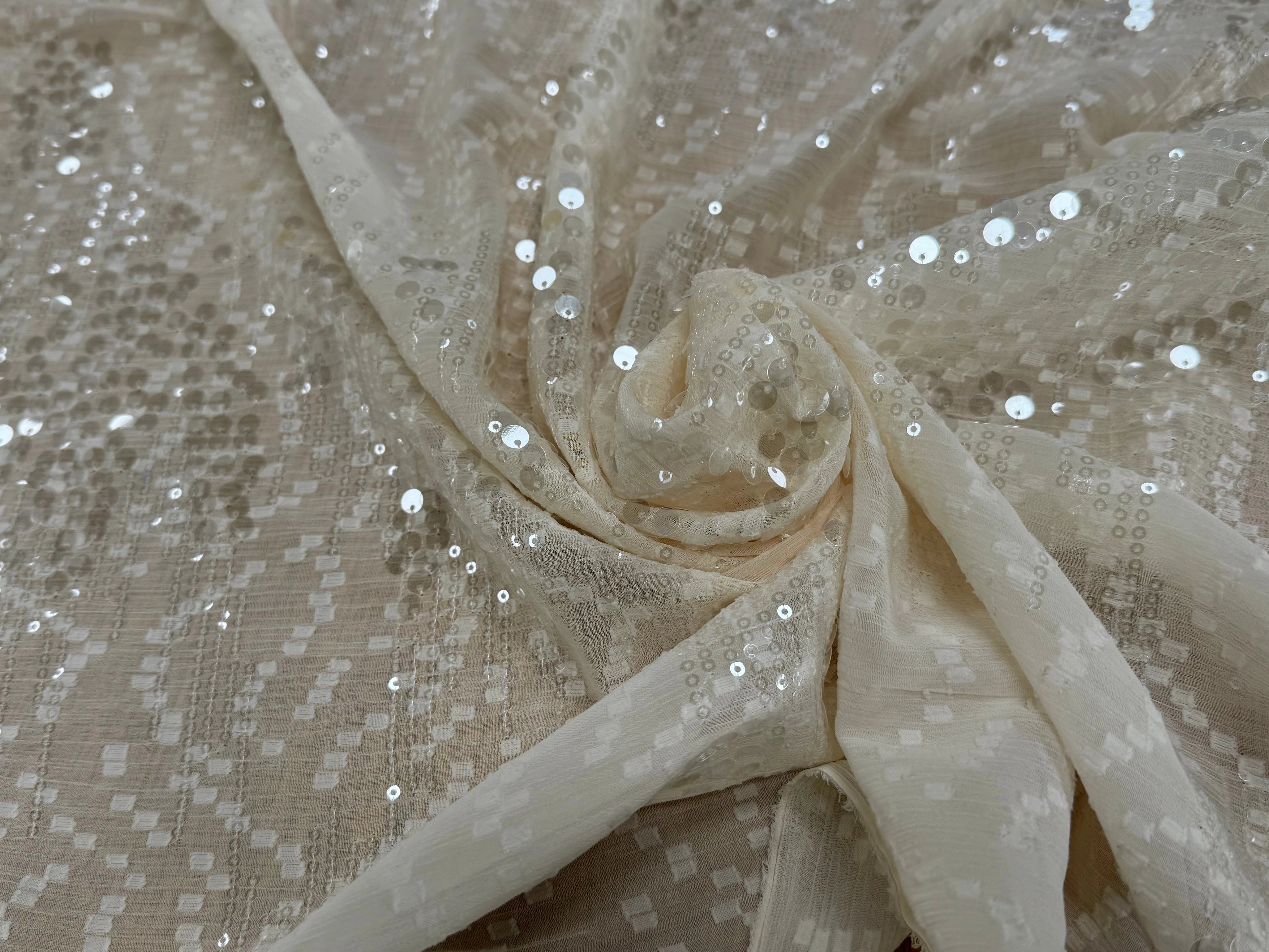 SEQUIN BRODÉ SUR CREPE ÉCRU - My Little Coupon
