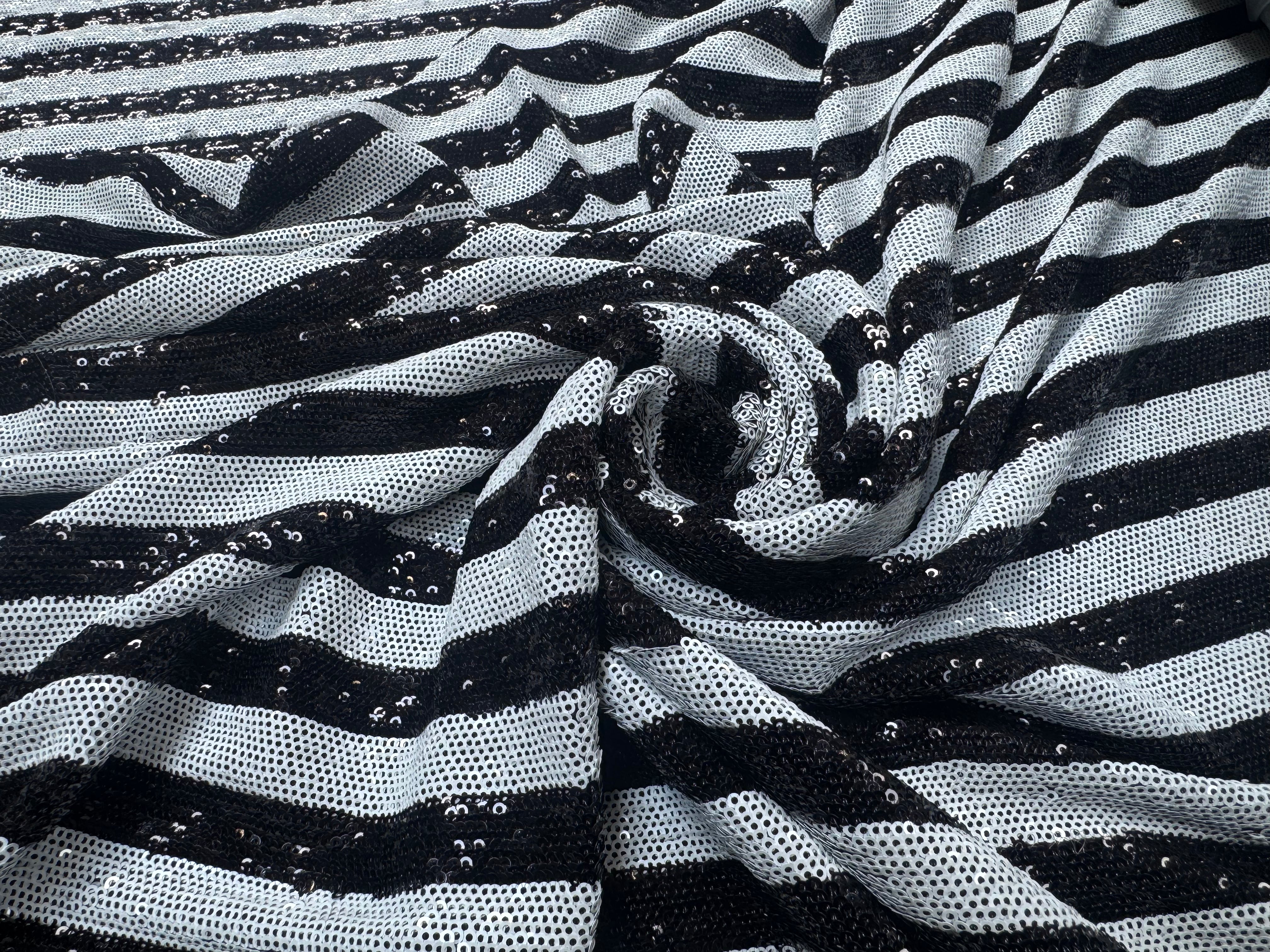 SEQUIN RAYURES BLANC ET NOIR ITALIENNE - My Little Coupon