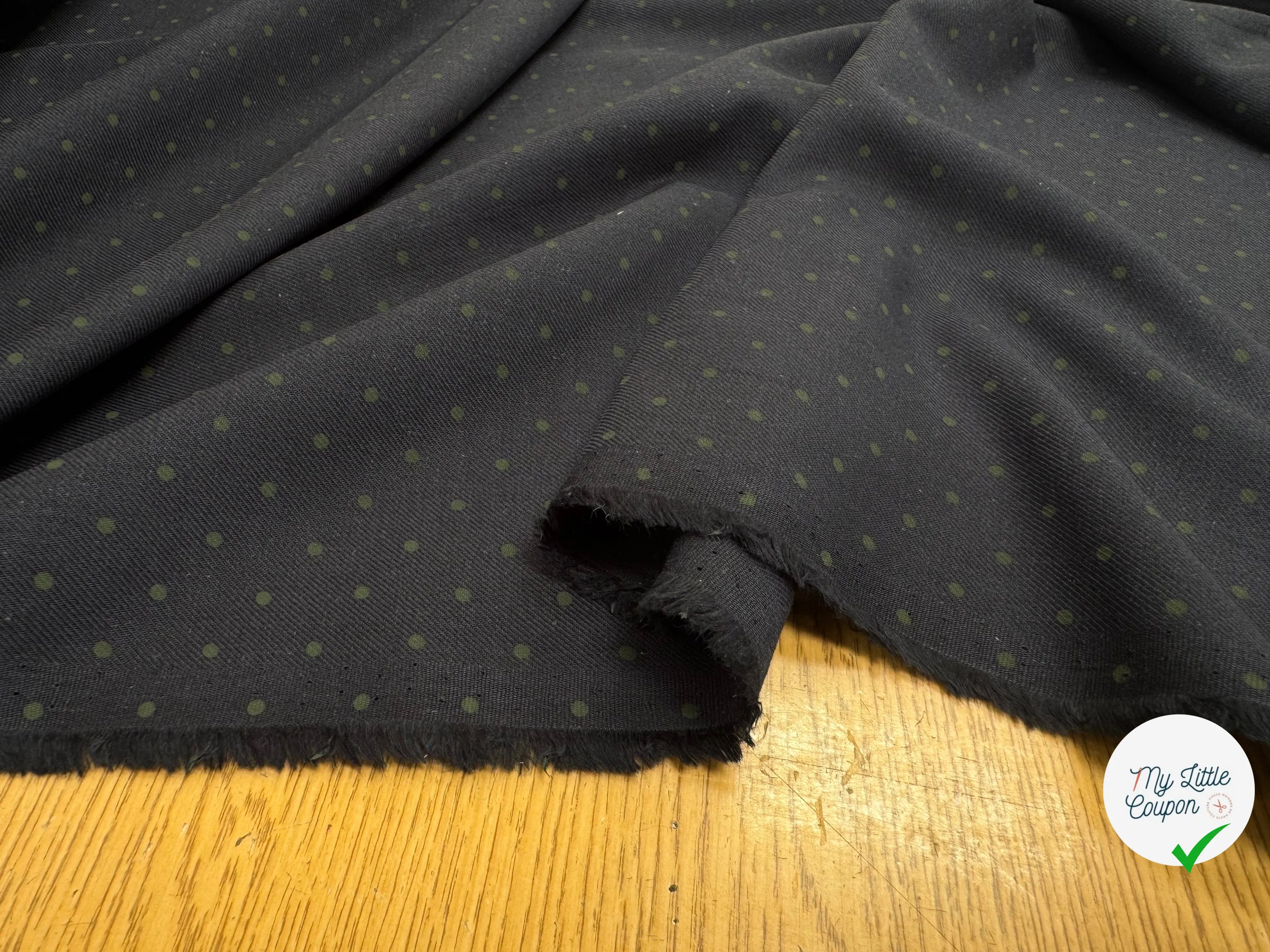 SERGÉ DE COTON BLEU NAVY POINT VERT SAUGE - My Little Coupon