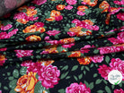 SERGÉ DE COTON FOND NOIR BOUQUET ASSEZ AMOUREUX ROSE ORANGE - My Little Coupon - tissu - coudre