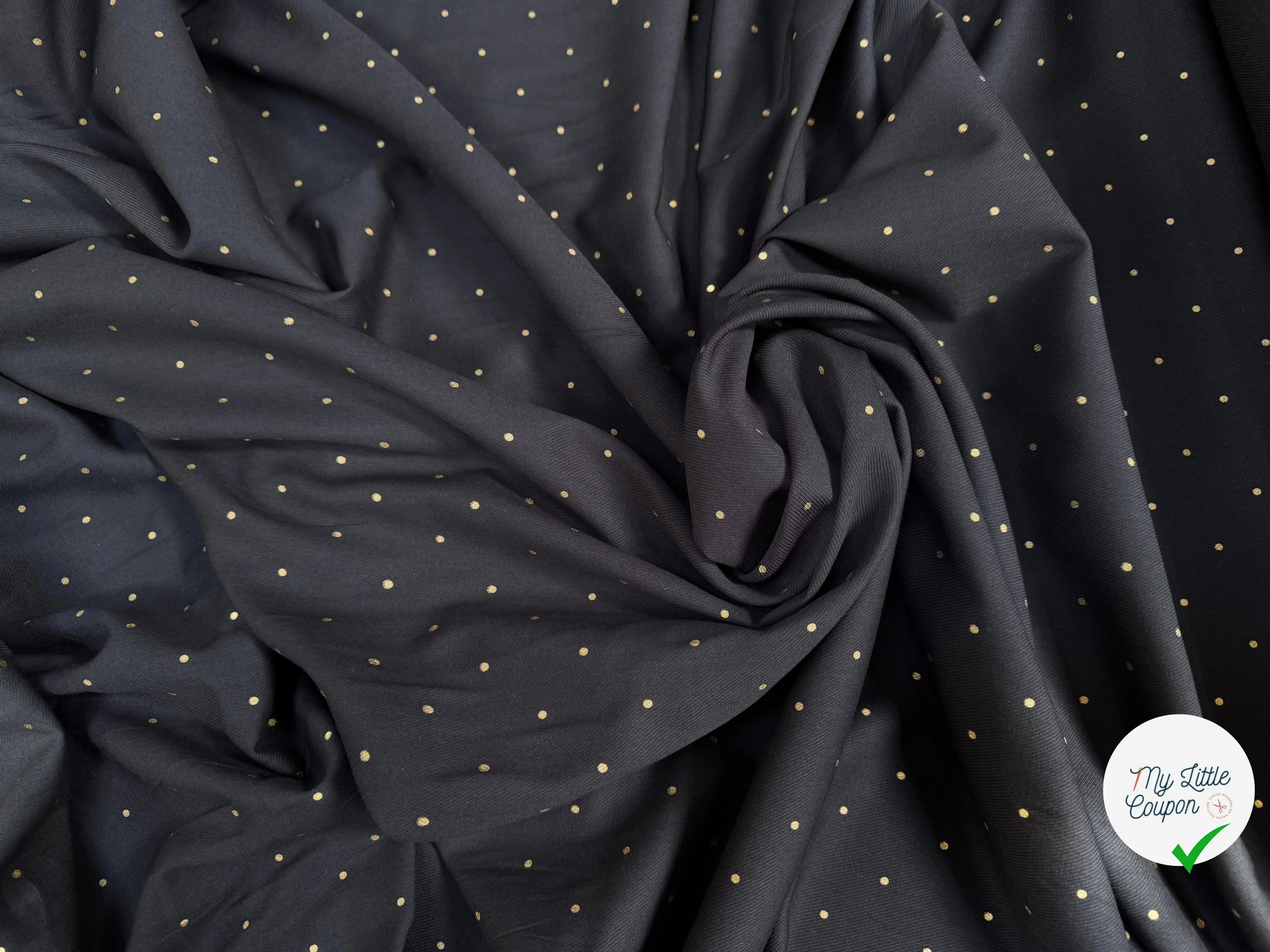 SERGÉ DE COTON NOIR POIS OR - My Little Coupon