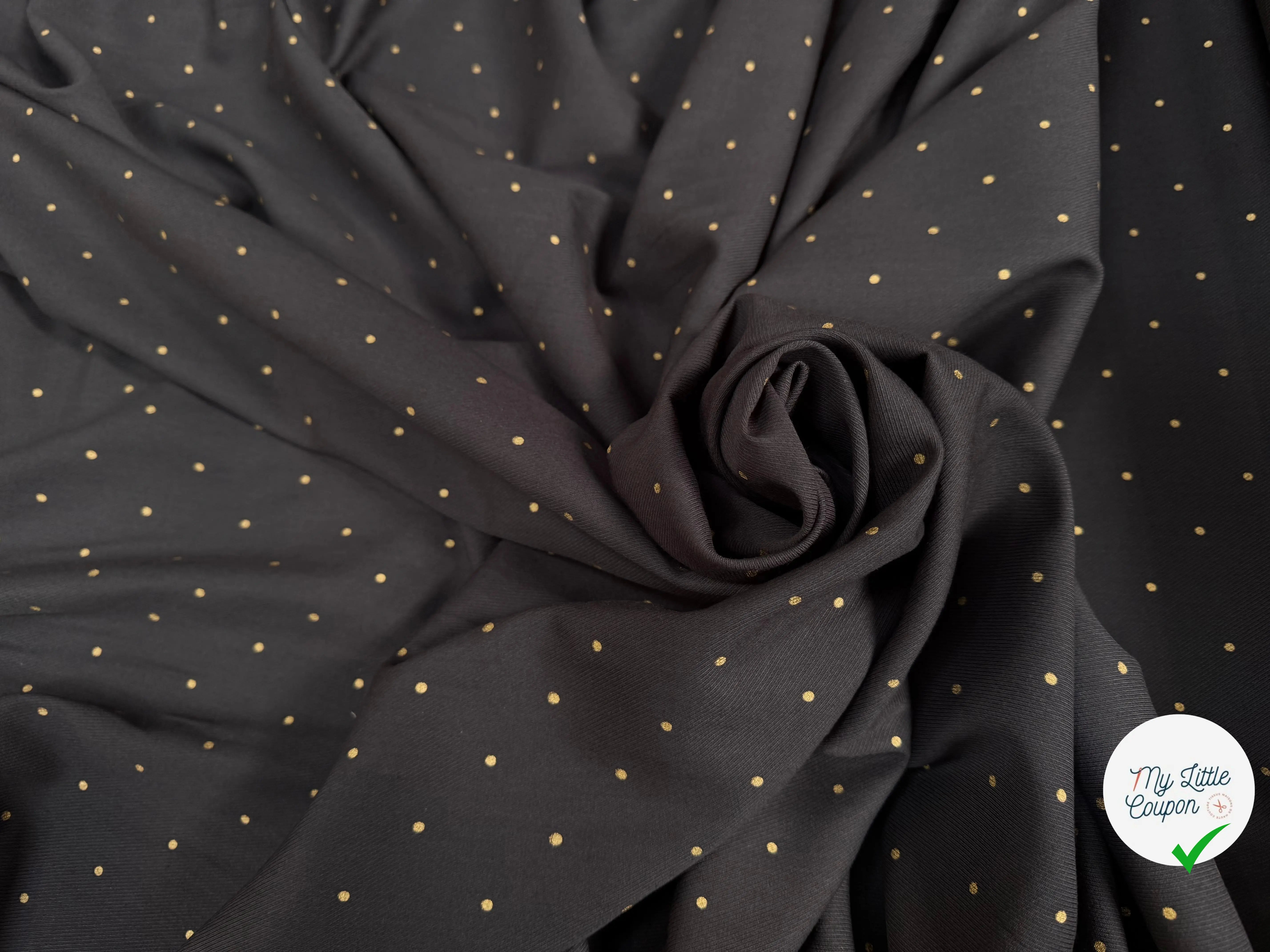 SERGÉ DE COTON NOIR POIS OR - My Little Coupon