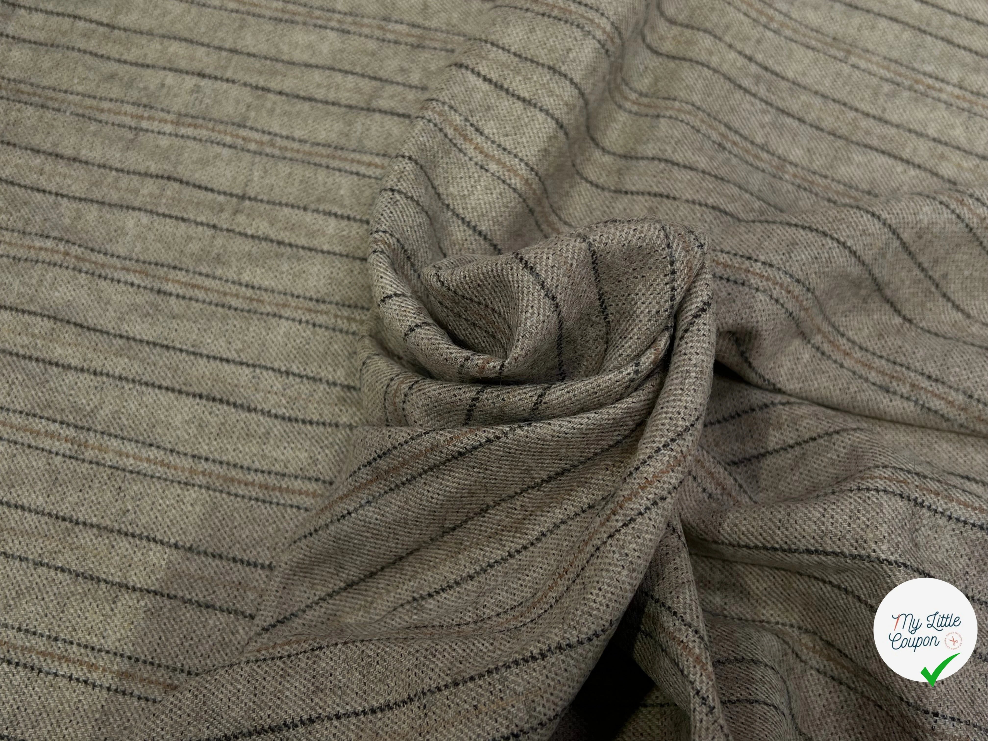 SERGÉ DE LAINE VISCOSE BEIGE RAYURES NOIR ET MARRON 31% LAINE 27% VISCOSE - My Little Coupon