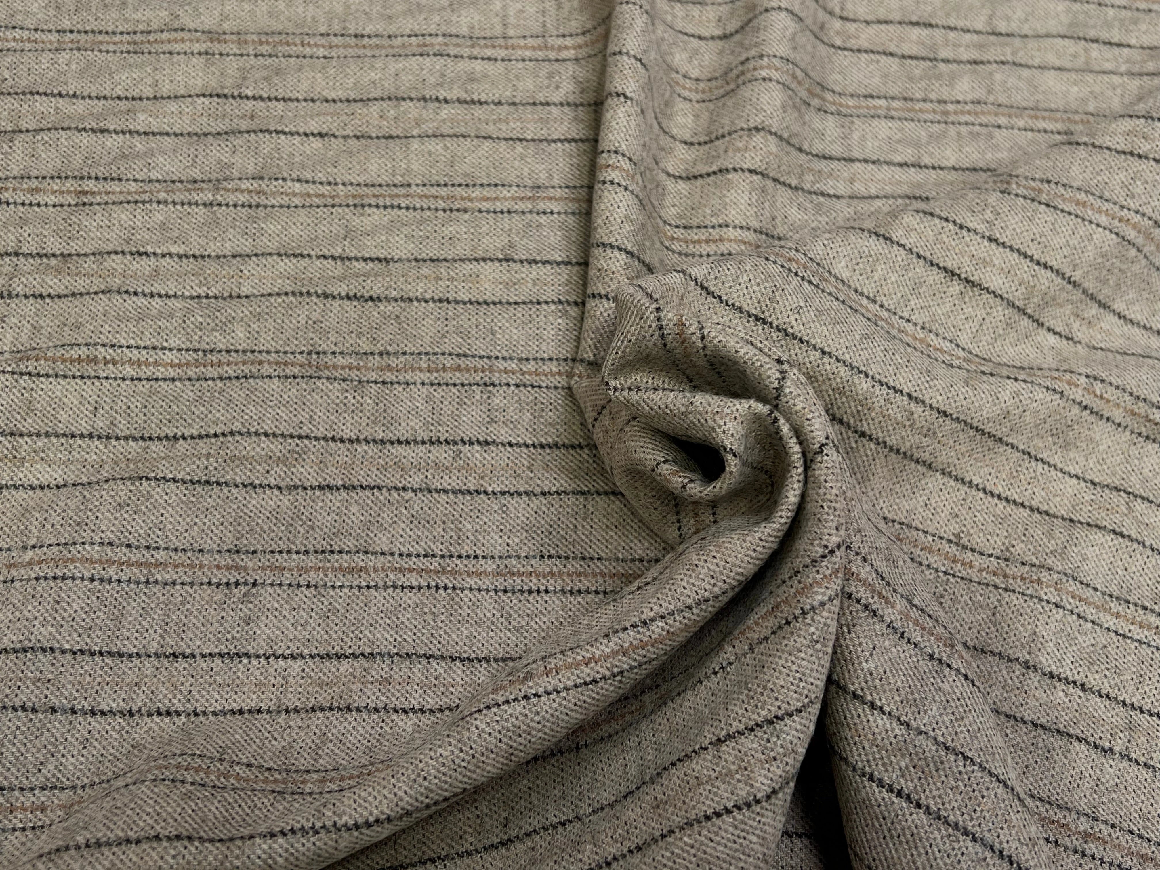 SERGÉ DE LAINE VISCOSE BEIGE RAYURES NOIR ET MARRON 31% LAINE 27% VISCOSE - My Little Coupon