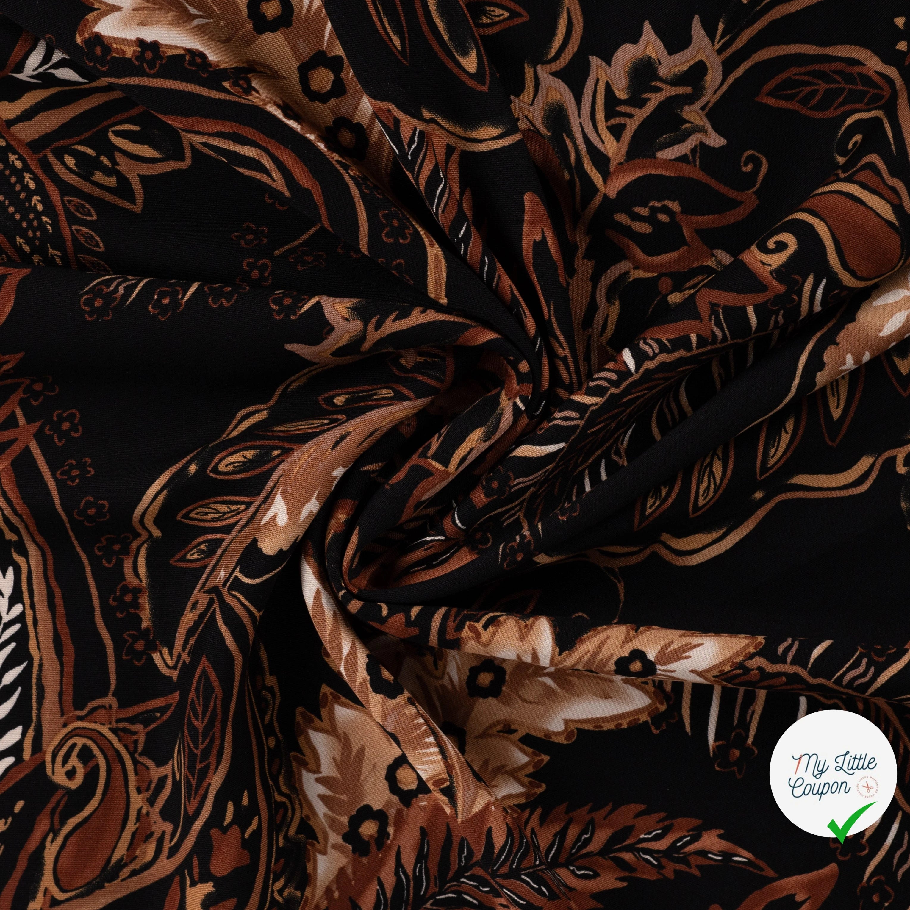 Sergé de viscose imprimé cachemire taupe - drapé