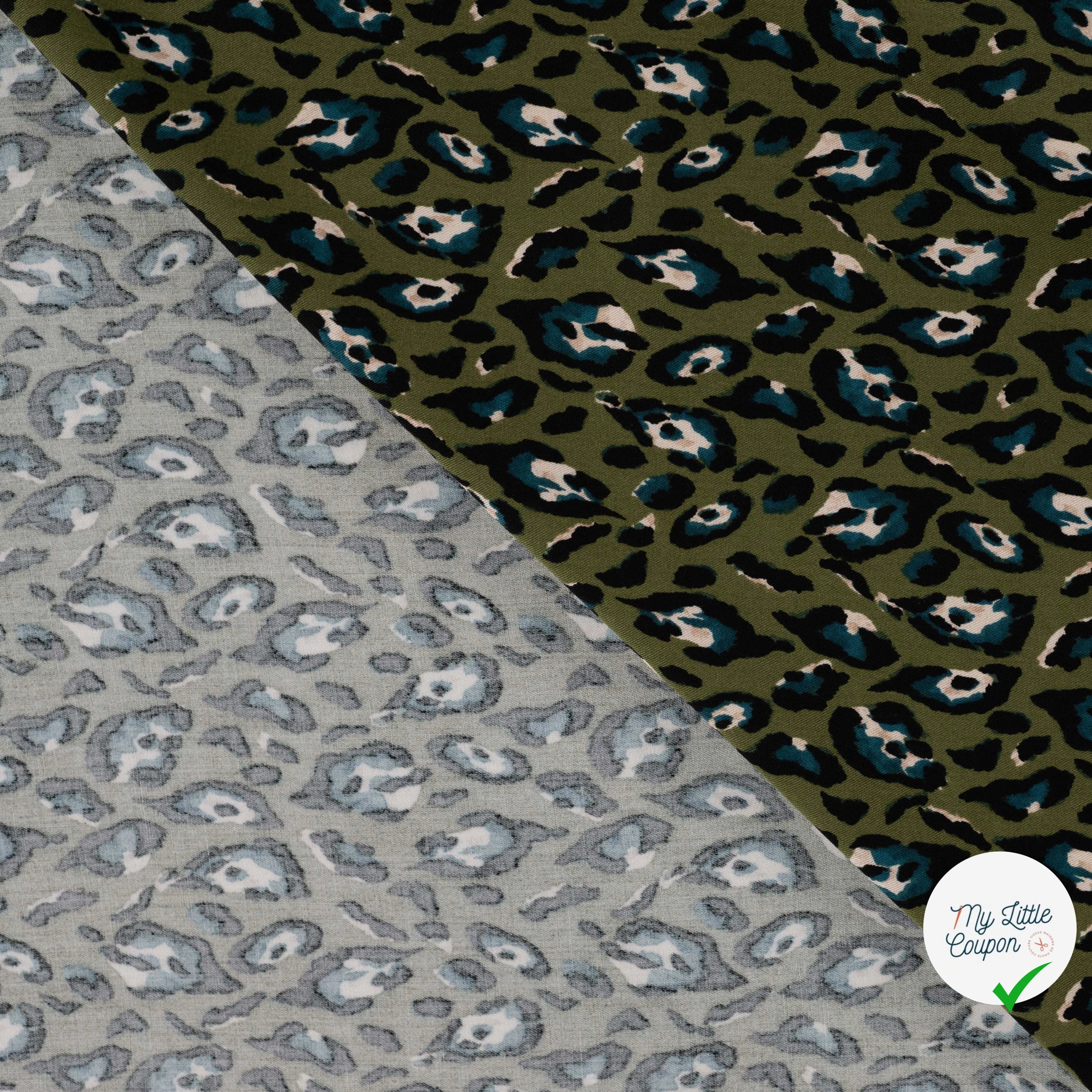 Sergé de viscose imprimé léopard turquoise - détail du motif
