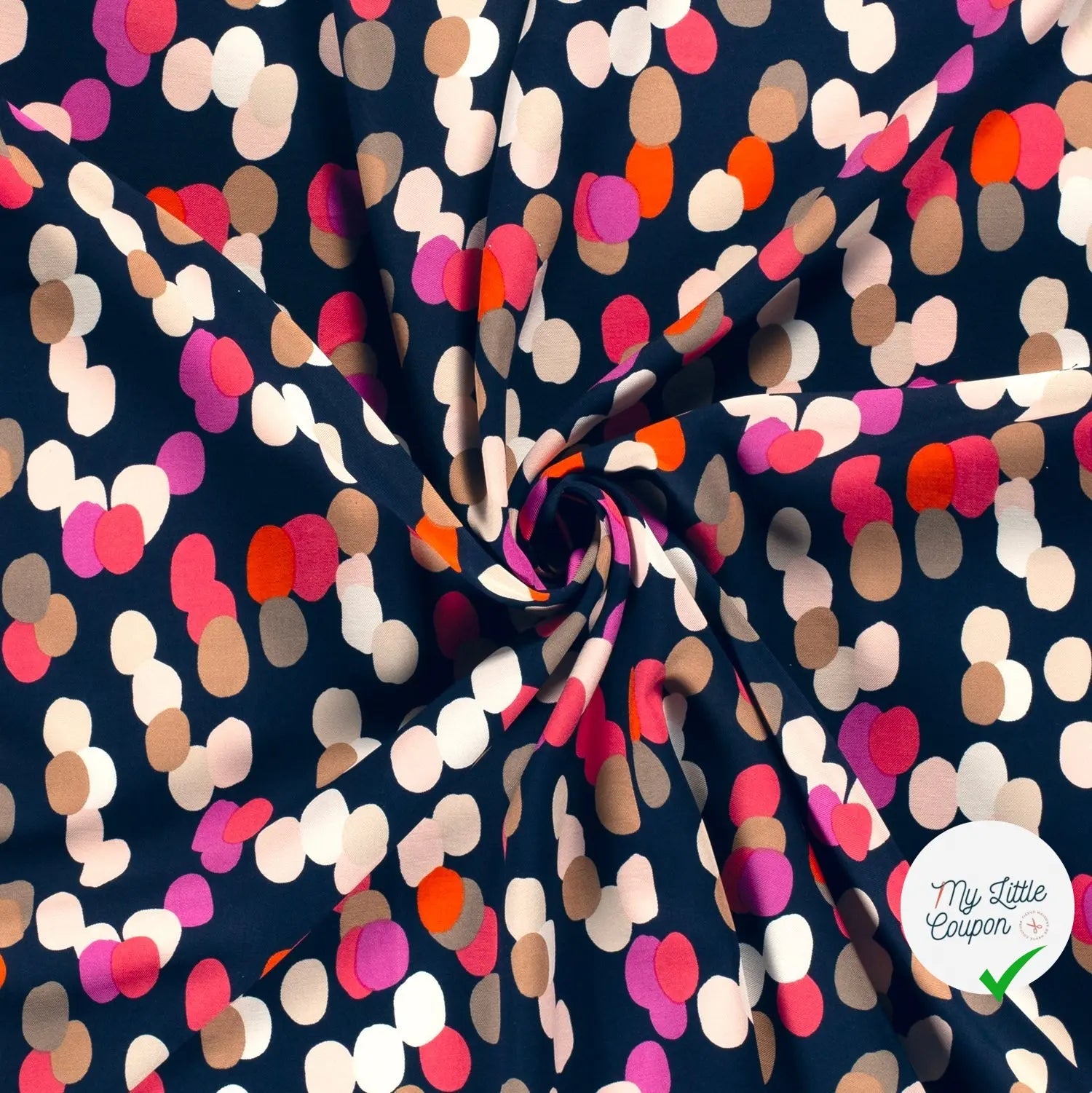 SERGÉ DE VISCOSE TISSU DÉLAVÉ POIS BLEU MARINE - My Little Coupon