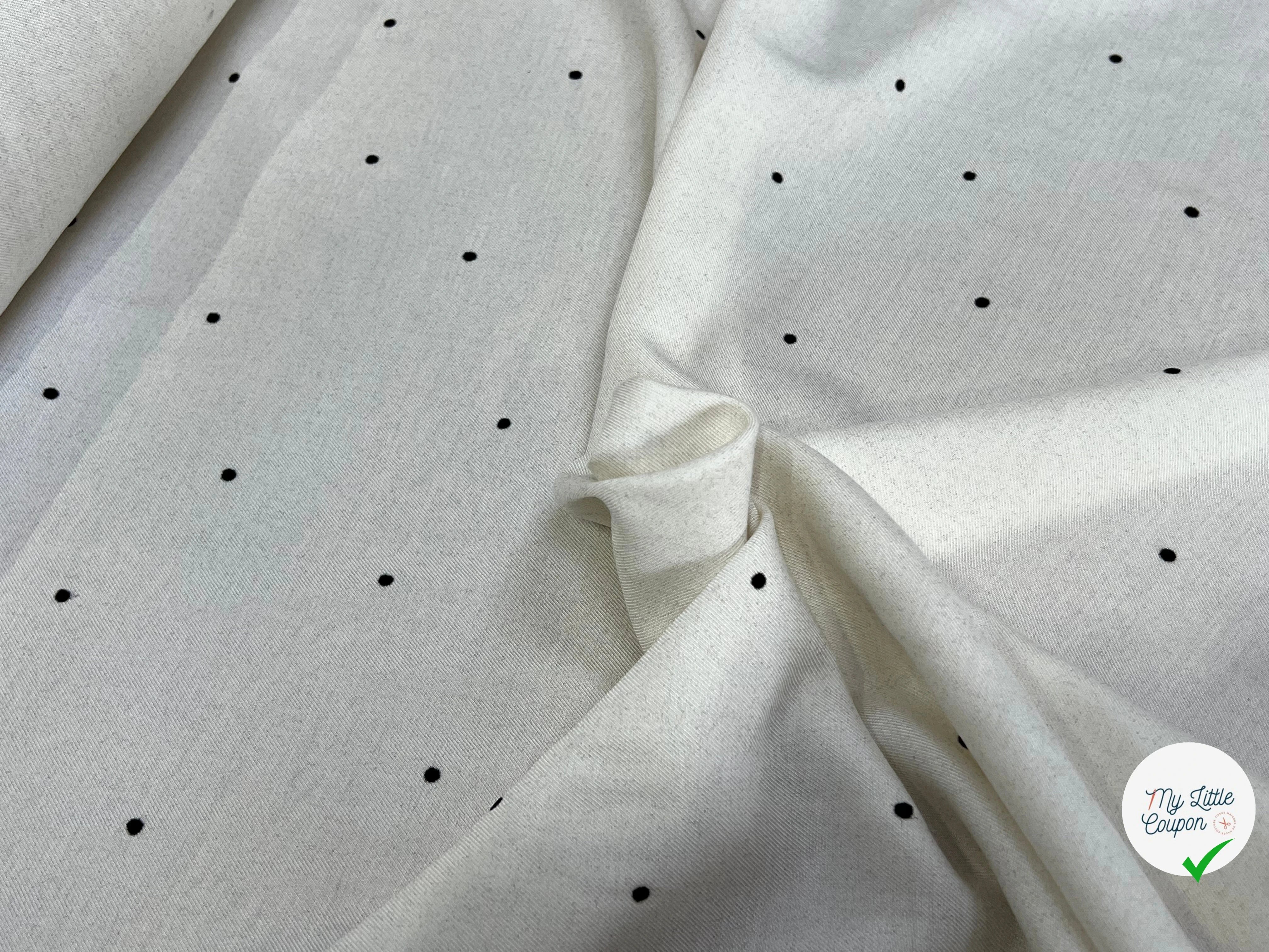 SERGÉ VISCOSE DUVETEUSE BLANC CASSÉ FLUIDE POIS NOIR - My Little Coupon