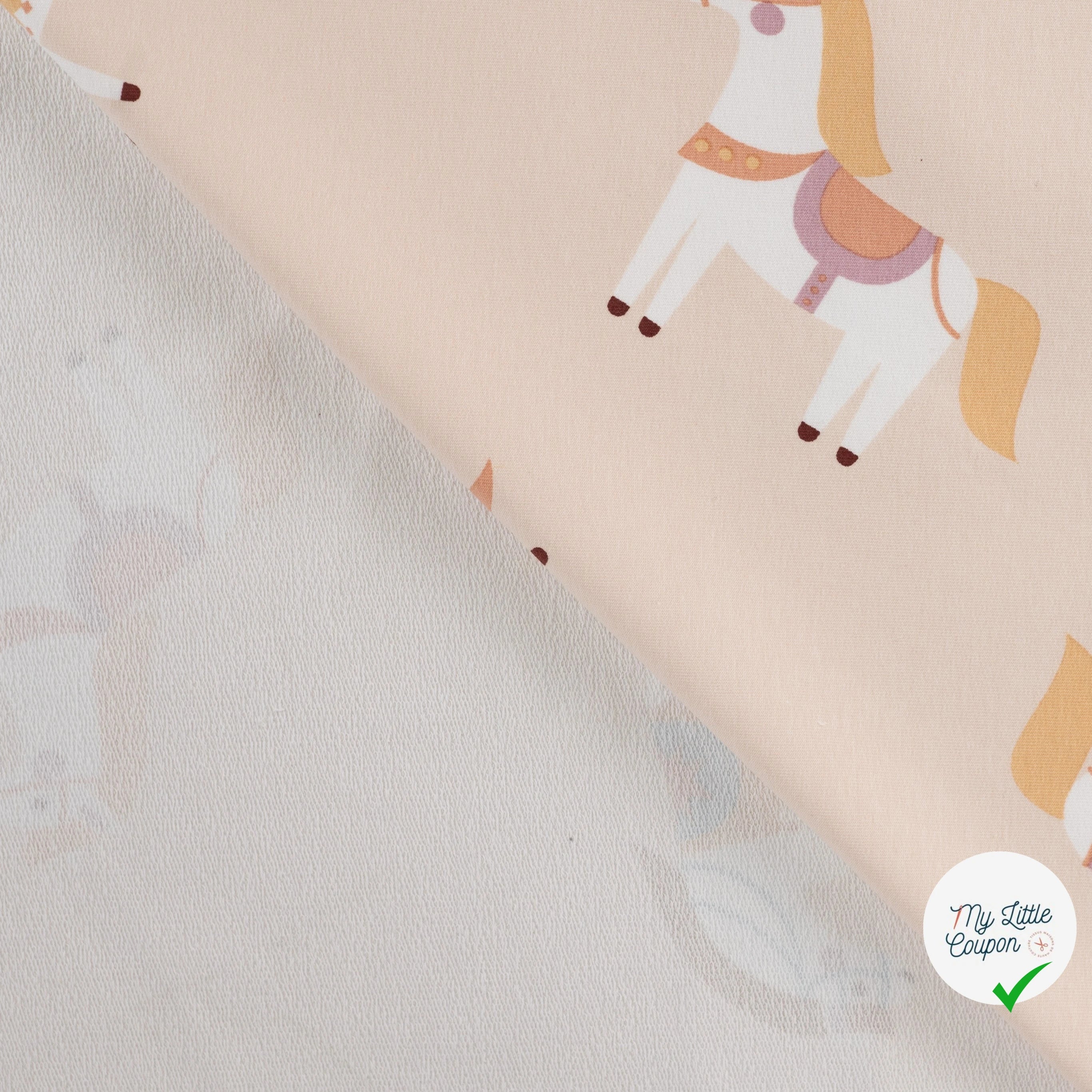 SWEAT FRENCH TERRY IMPRIMÉ CHEVAUX FOND SABLE PLAGE - My Little Coupon