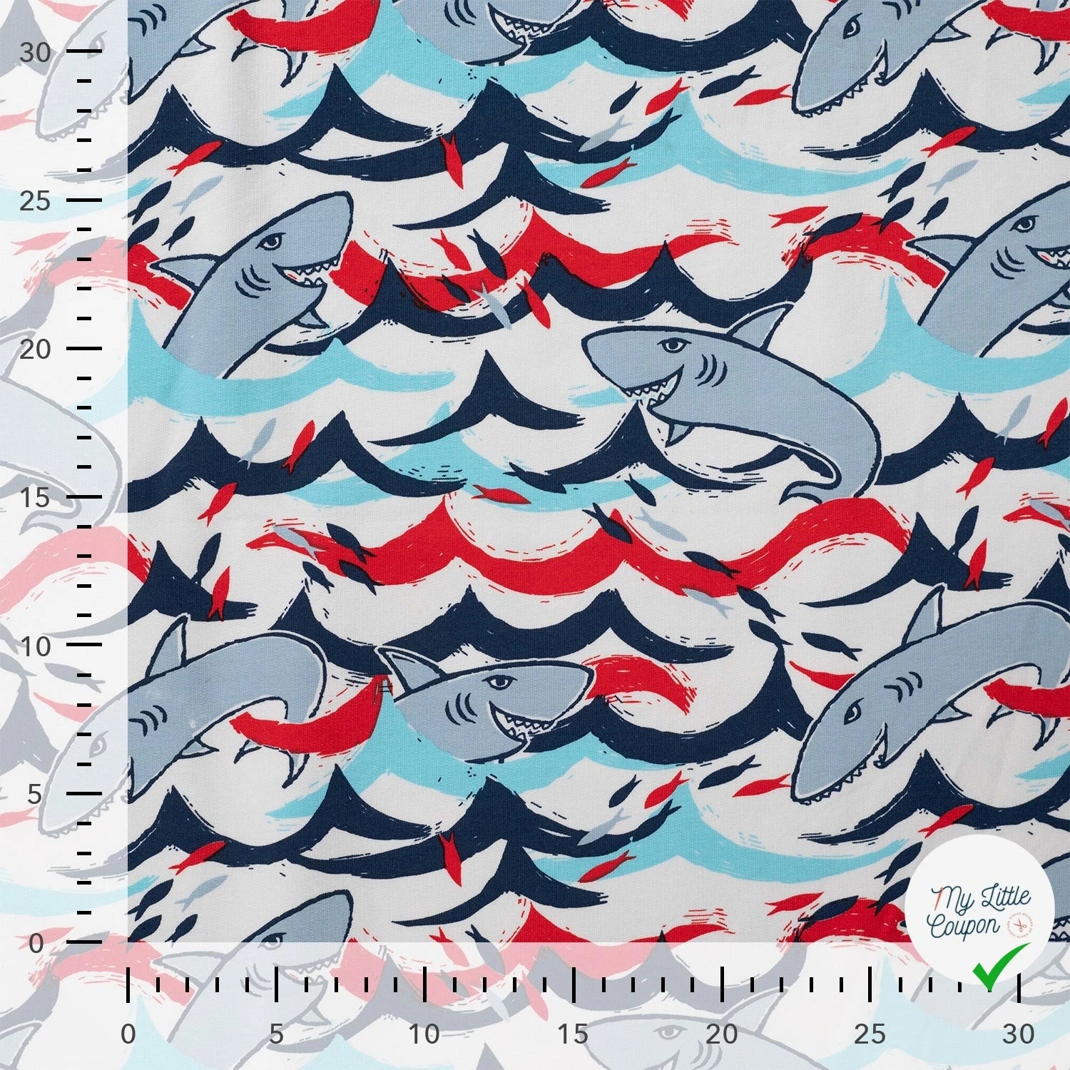 SWEAT FRENCH TERRY IMPRIMÉ REQUINS FOND ÉCRU - My Little Coupon