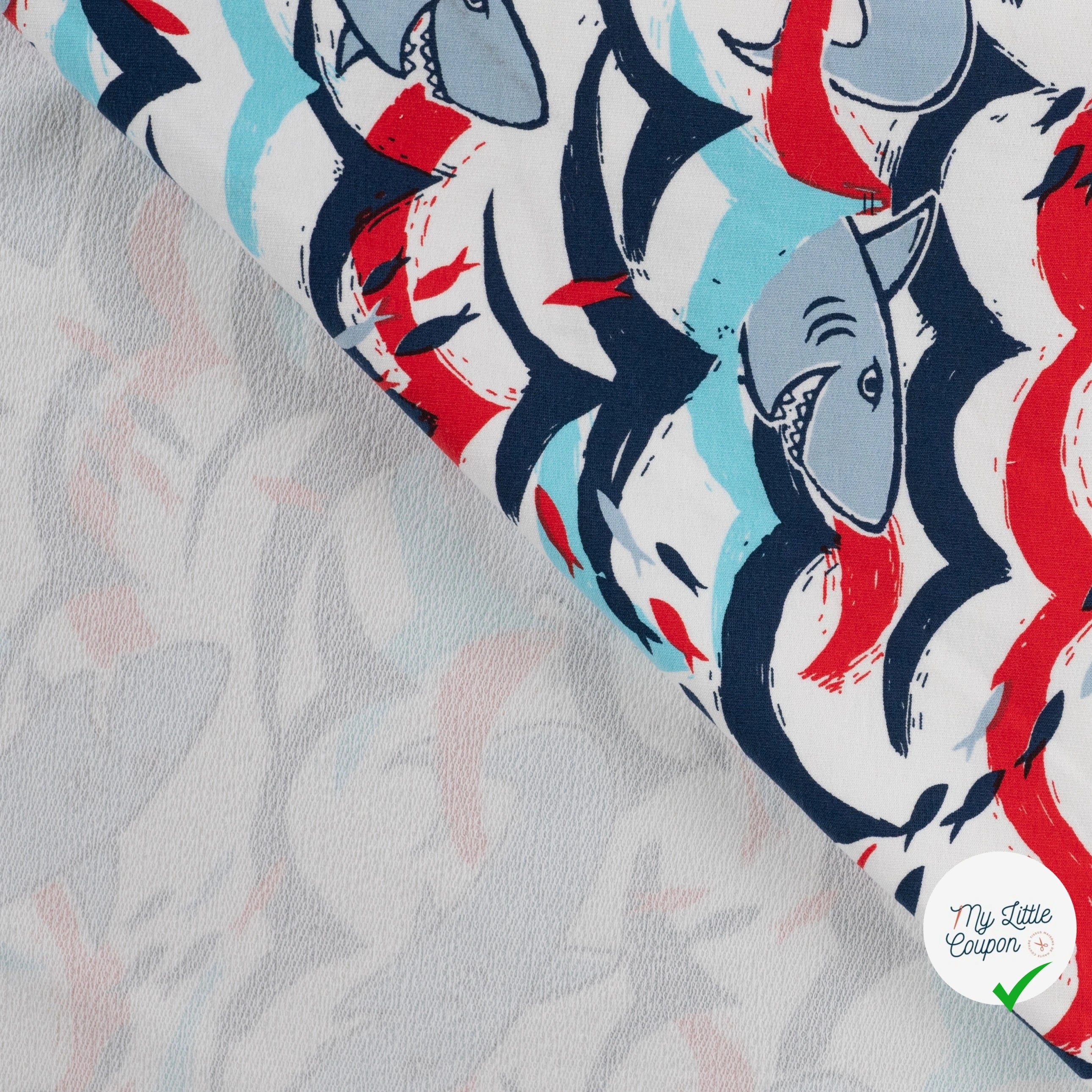 SWEAT FRENCH TERRY IMPRIMÉ REQUINS FOND ÉCRU - My Little Coupon