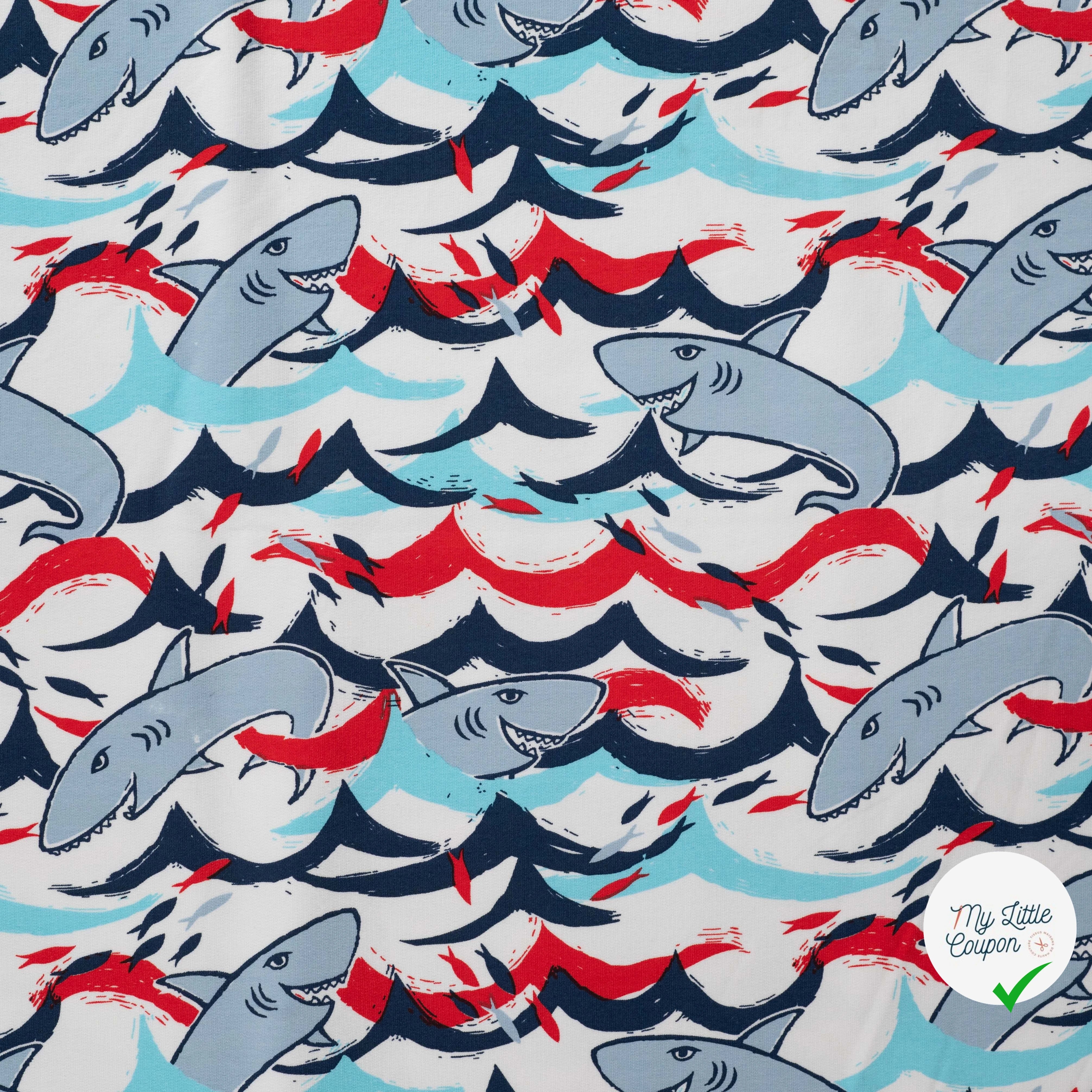 SWEAT FRENCH TERRY IMPRIMÉ REQUINS FOND ÉCRU - My Little Coupon