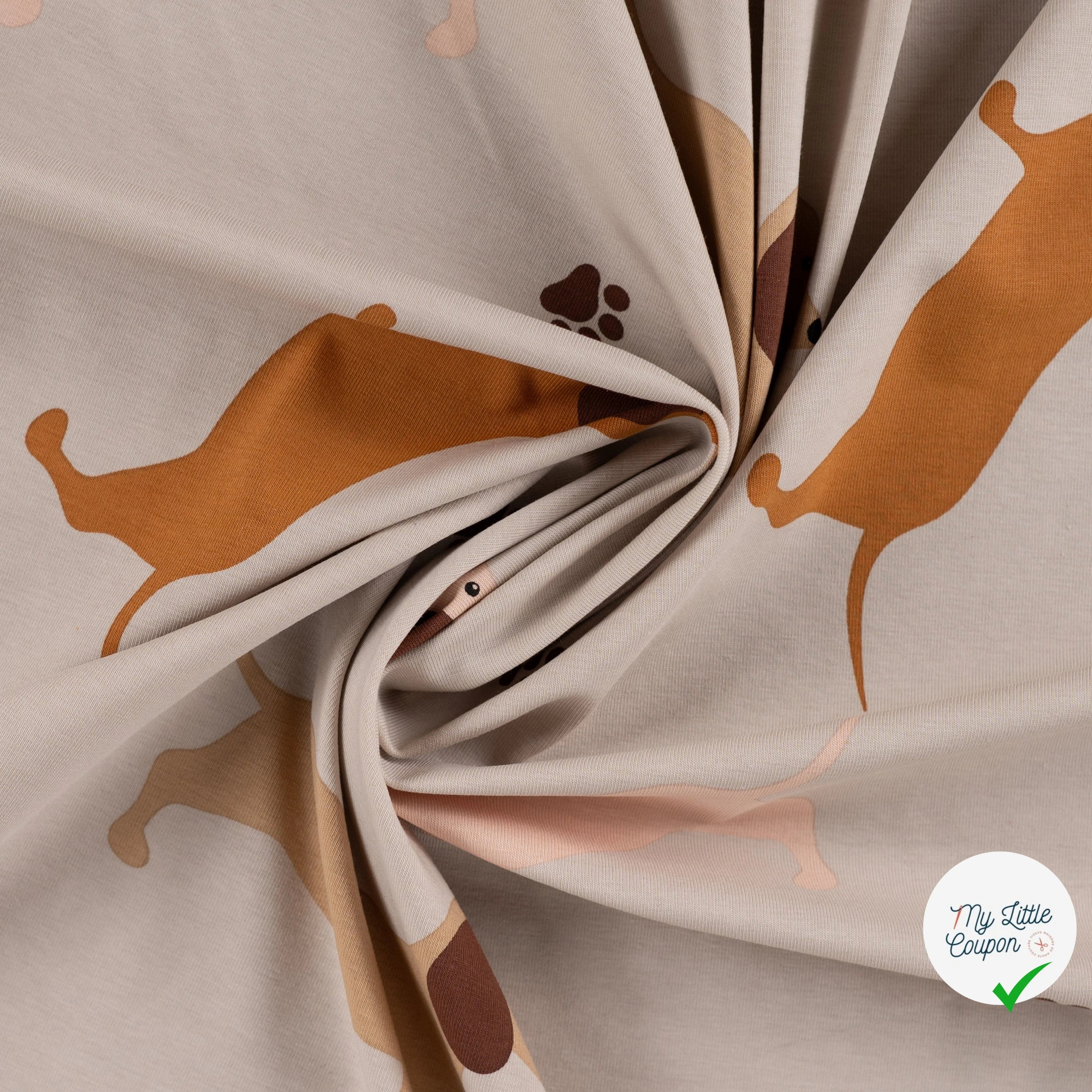 SWEAT FRENCH TERRY IMPRIMÉ TECKELS FOND SABLE - My Little Coupon